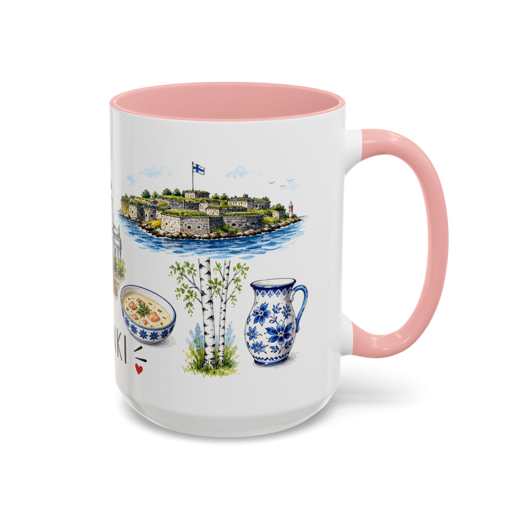 Helsinki Illustrated Travel Mug | City Souvenir Accent Coffee Mug | 11oz 15oz Ceramic Cup