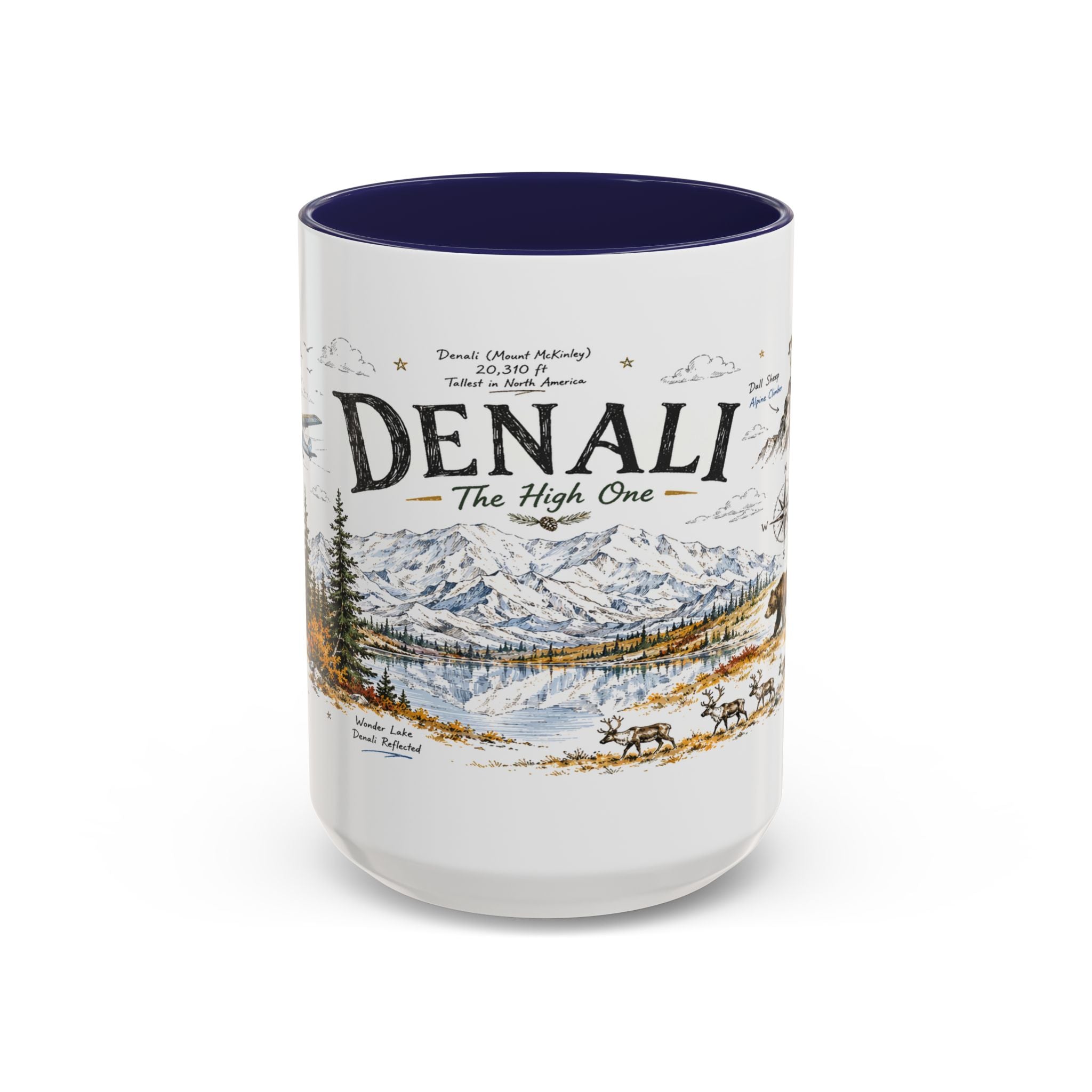 Denali National Park Coffee Mug | Alaska National Park Hiking Gift | Accent Color Ceramic 11oz 15oz