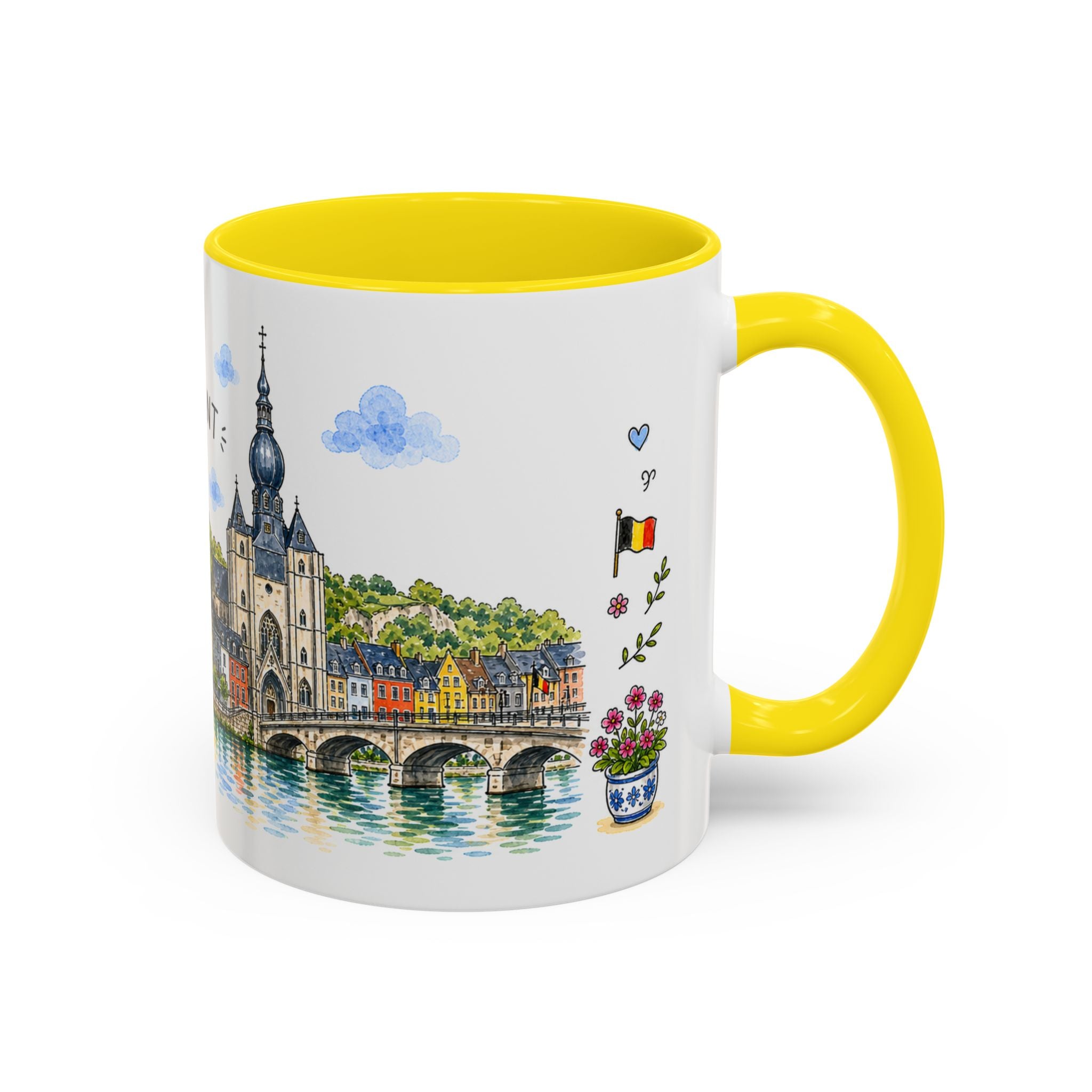 Dinant Illustrated Travel Mug | Belgium Souvenir Accent Coffee Mug | 11oz 15oz Ceramic Cup