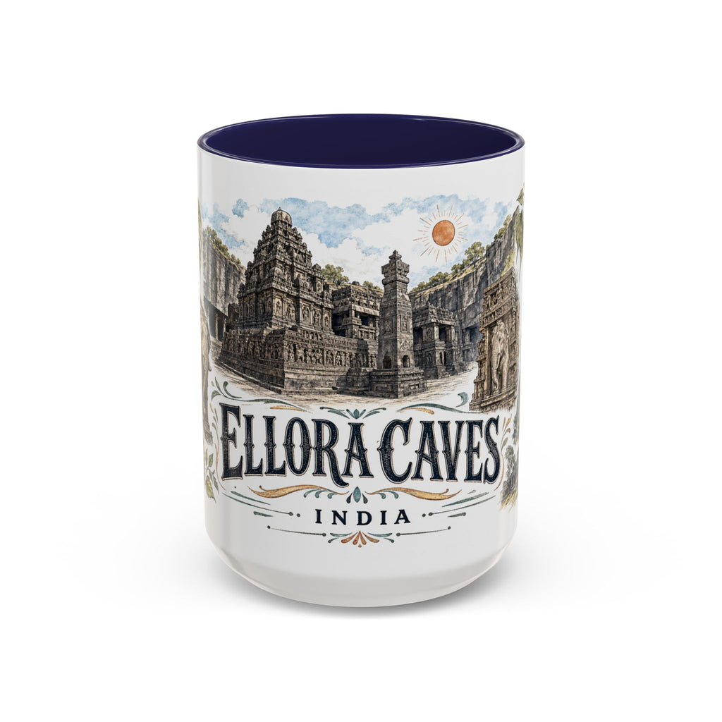 Ellora Caves Mug, India Travel Souvenir, Bucket List Gift, Accent Ceramic Coffee Mug 11oz 15oz