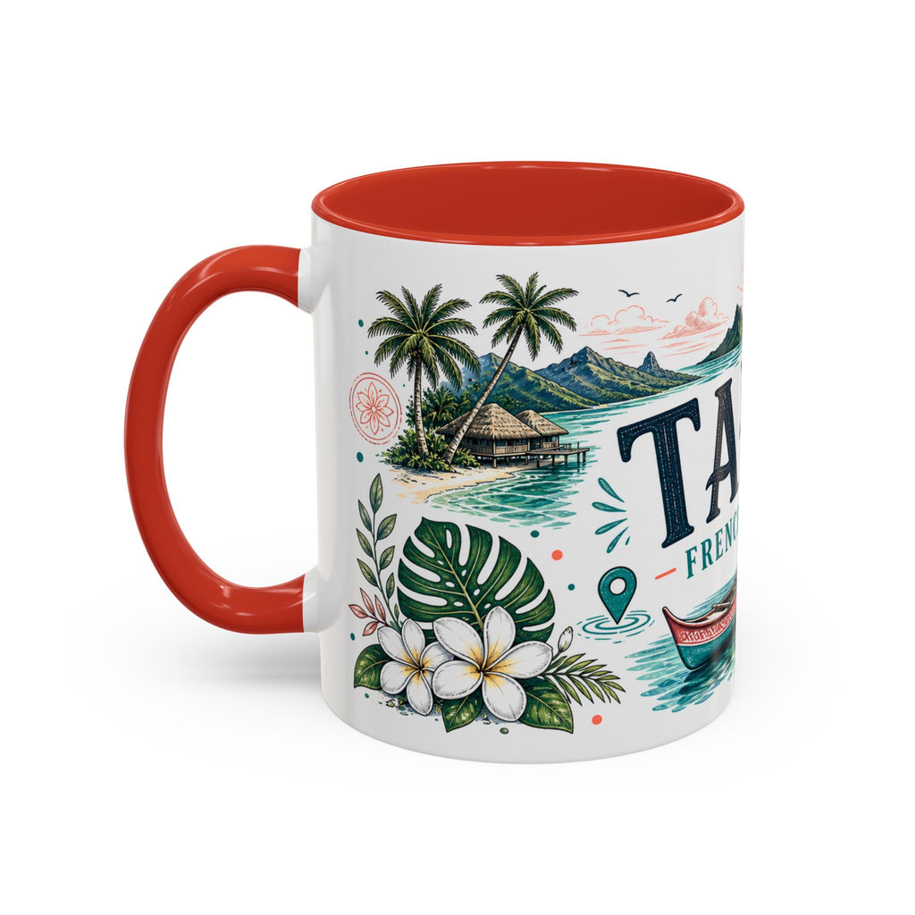 Tahiti Coffee Mug | Travel Destination Souvenir Gift | Accent Color Ceramic 11oz 15oz