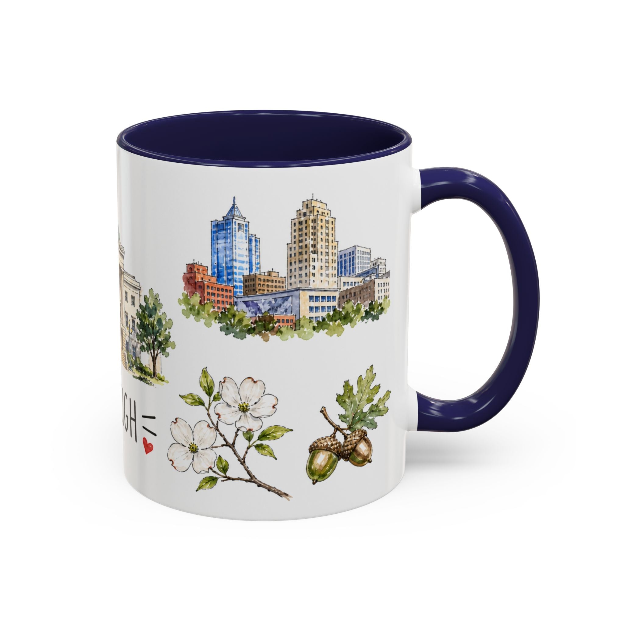 Raleigh Illustrated Travel Mug | City Souvenir Accent Coffee Mug | 11oz 15oz Ceramic Cup