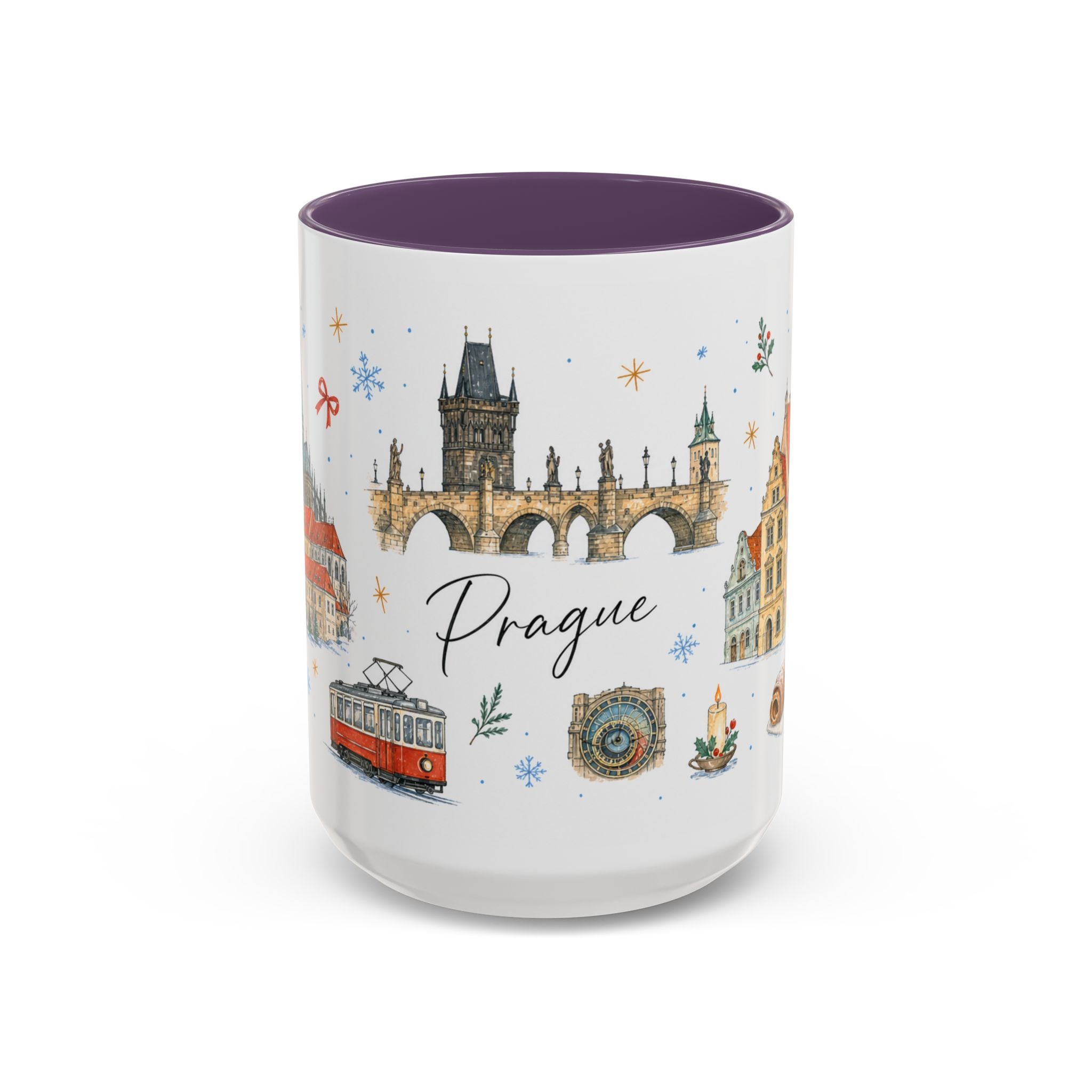 Prague Christmas Mug | Watercolor Travel Souvenir | Holiday Gift | Accent Ceramic Coffee Cup 11oz 15oz