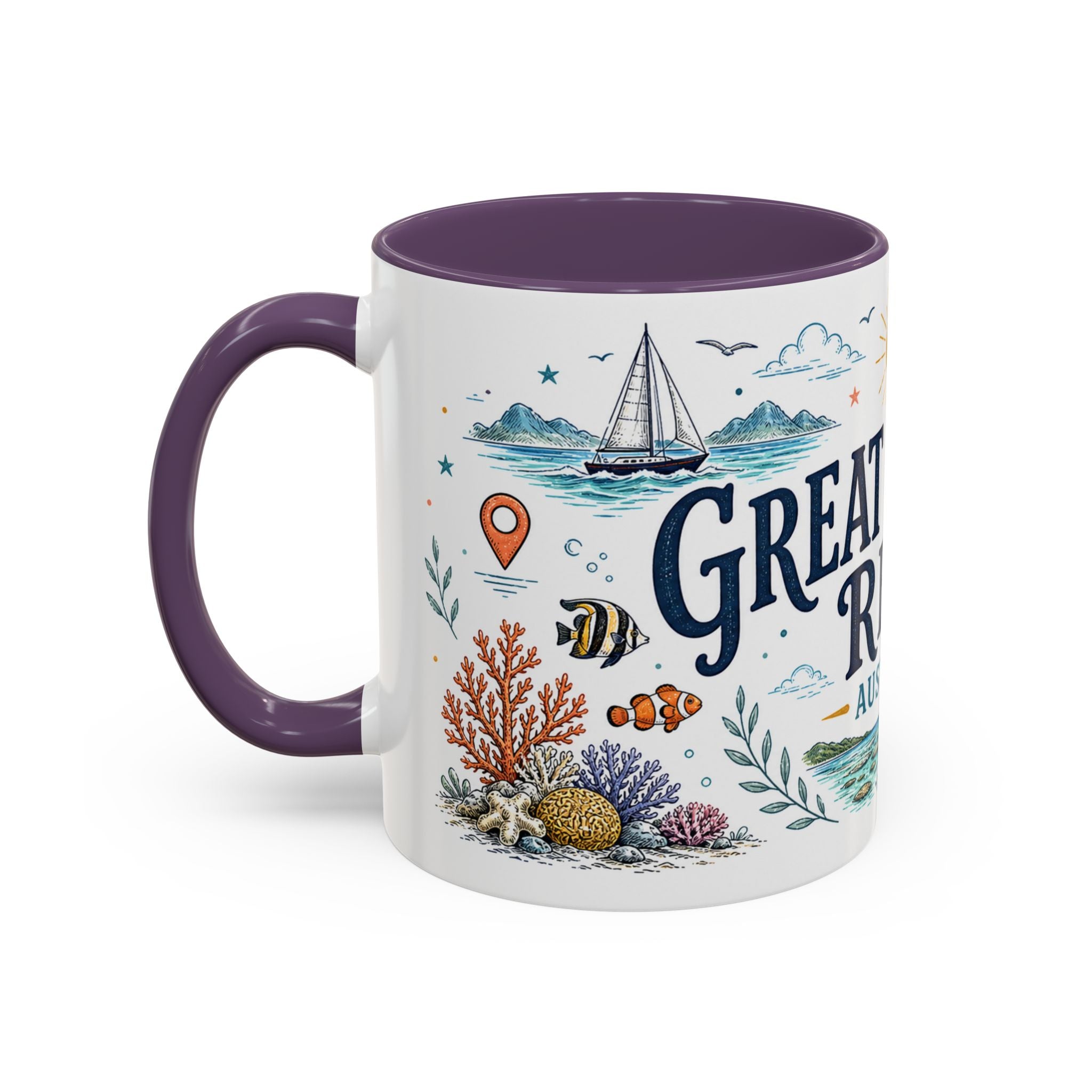 Great Barrier Reef Coffee Mug | Travel Destination Souvenir Gift | Accent Color Ceramic 11oz 15oz