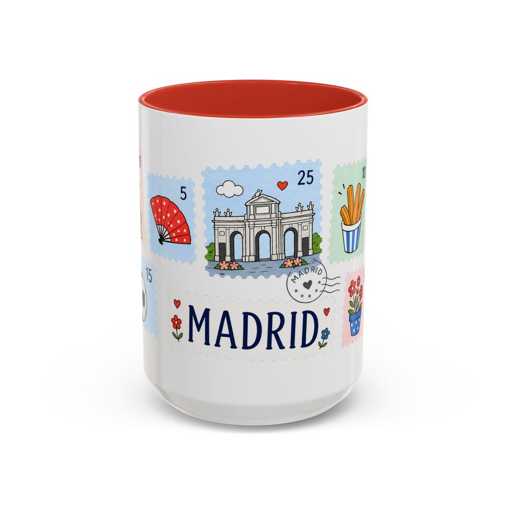 Madrid Coffee Mug | Postage Stamp Collage Mug | Travel Souvenir Accent Cup 11oz 15oz