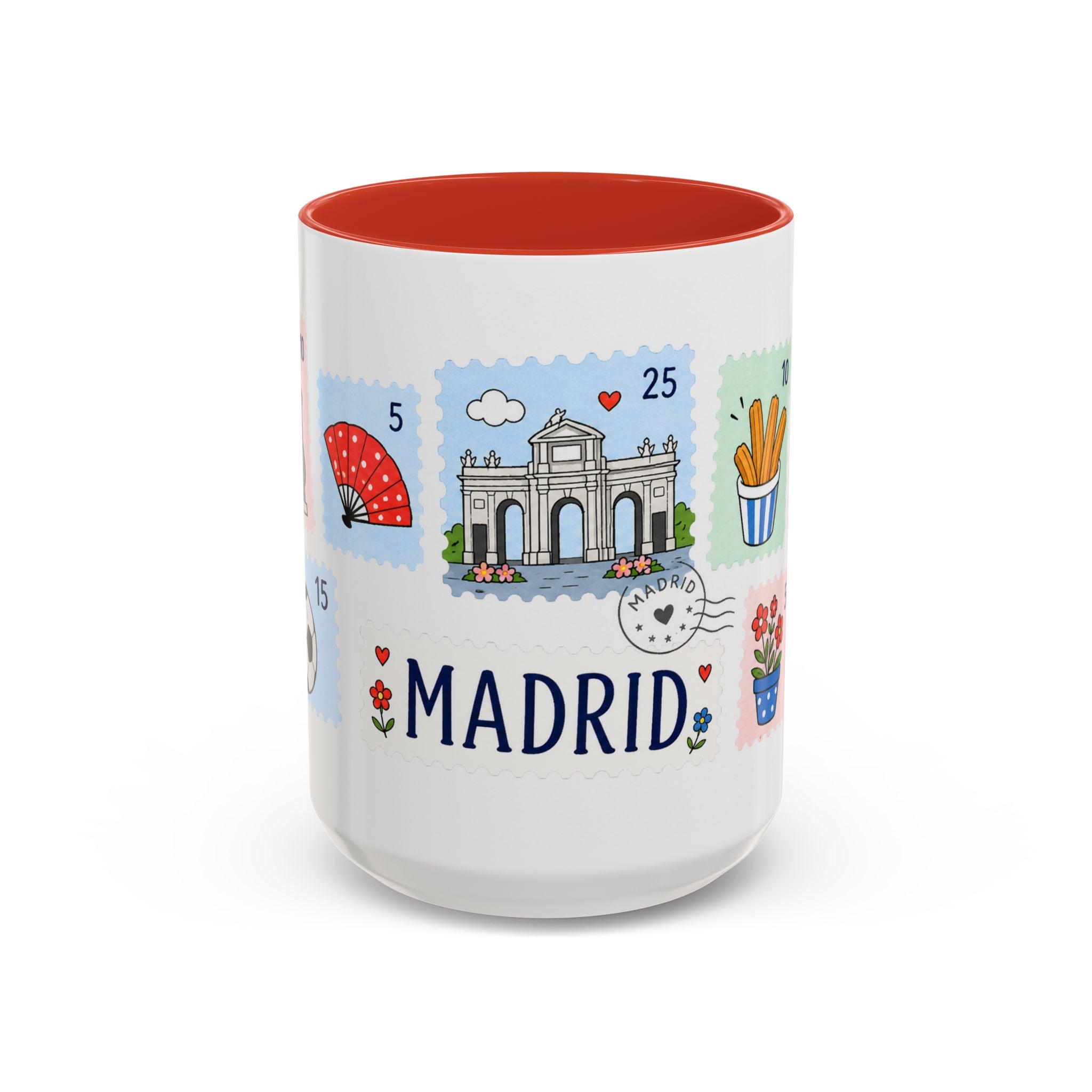 Madrid Coffee Mug | Postage Stamp Collage Mug | Travel Souvenir Accent Cup 11oz 15oz