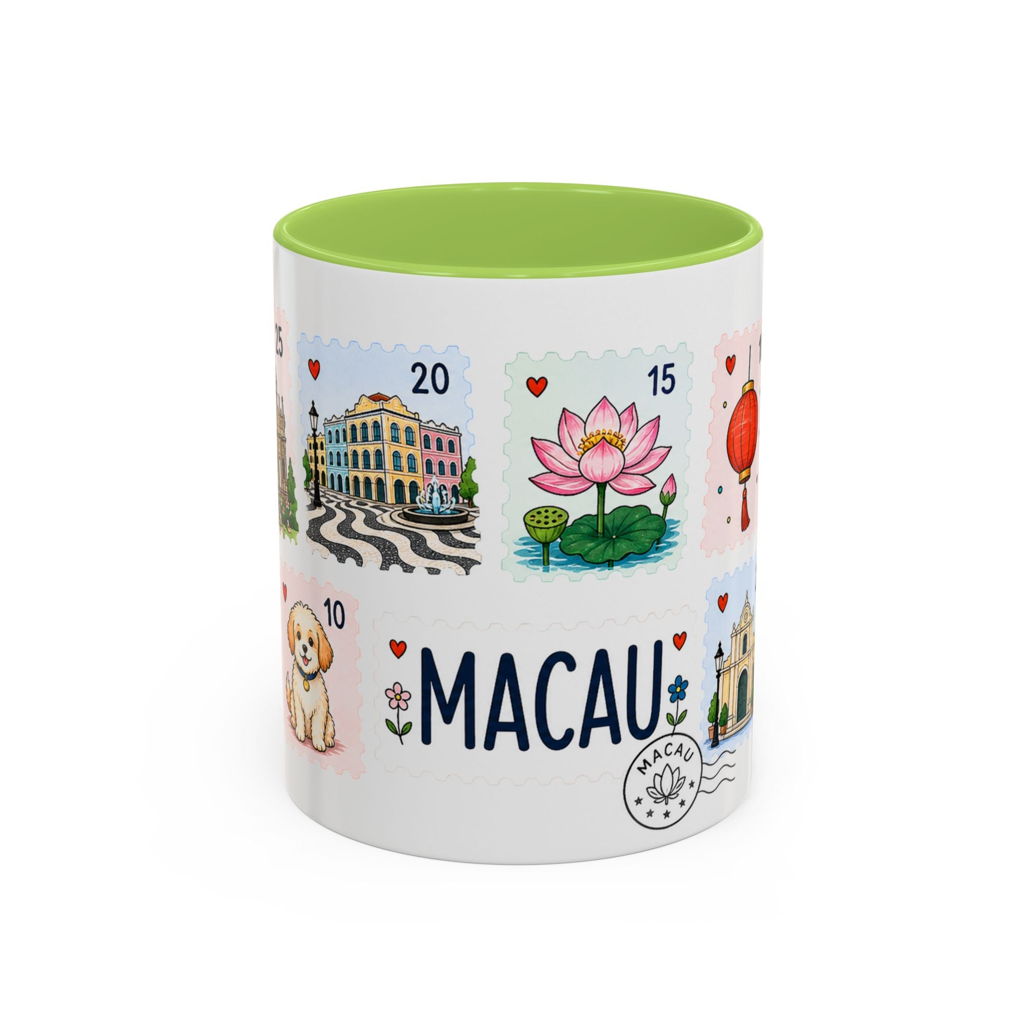 Macau Coffee Mug | Postage Stamp Collage Mug | Travel Souvenir Accent Cup 11oz 15oz