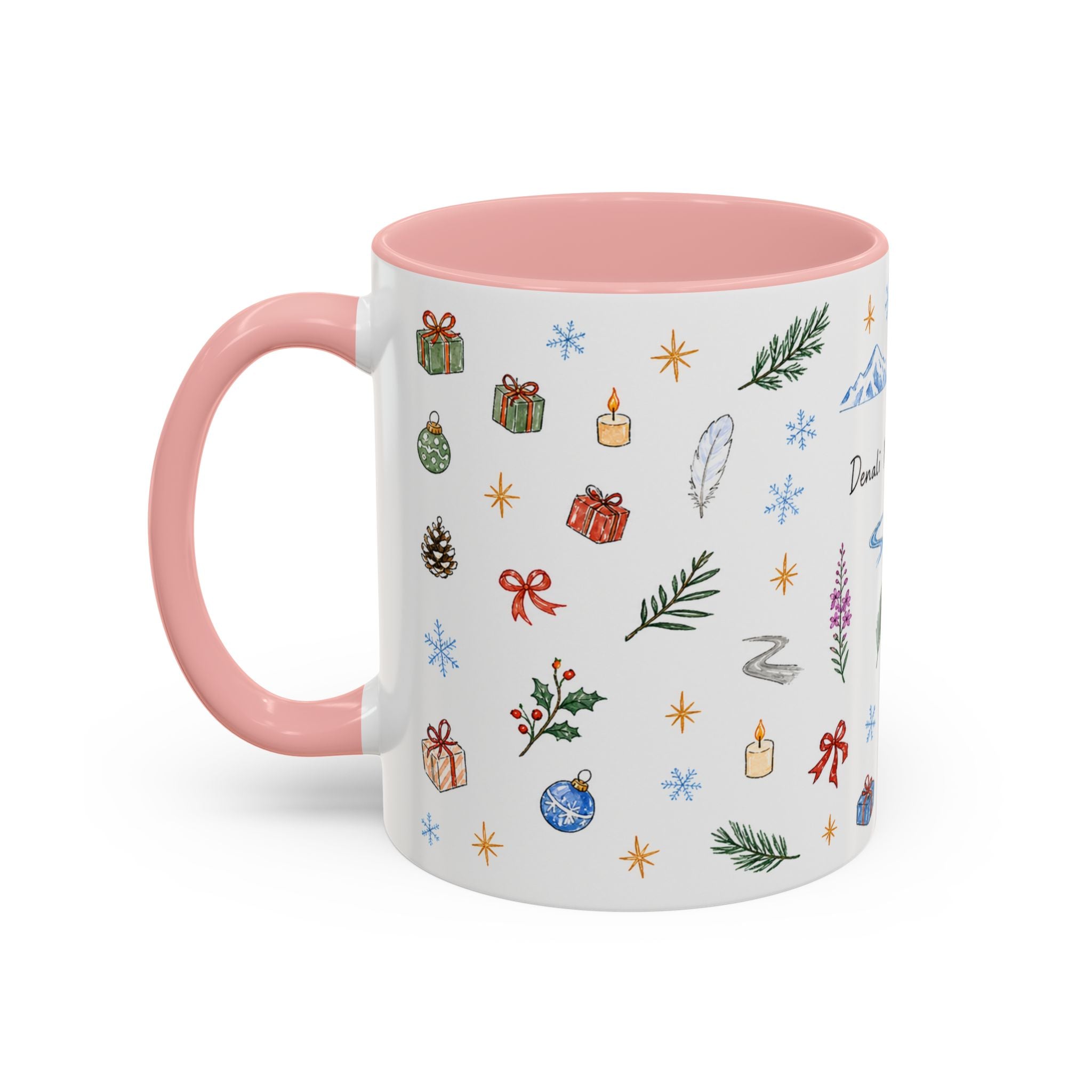 Denali National Park Christmas Mug | Watercolor Travel Souvenir | Holiday Gift | Accent Ceramic Coffee Cup 11oz 15oz