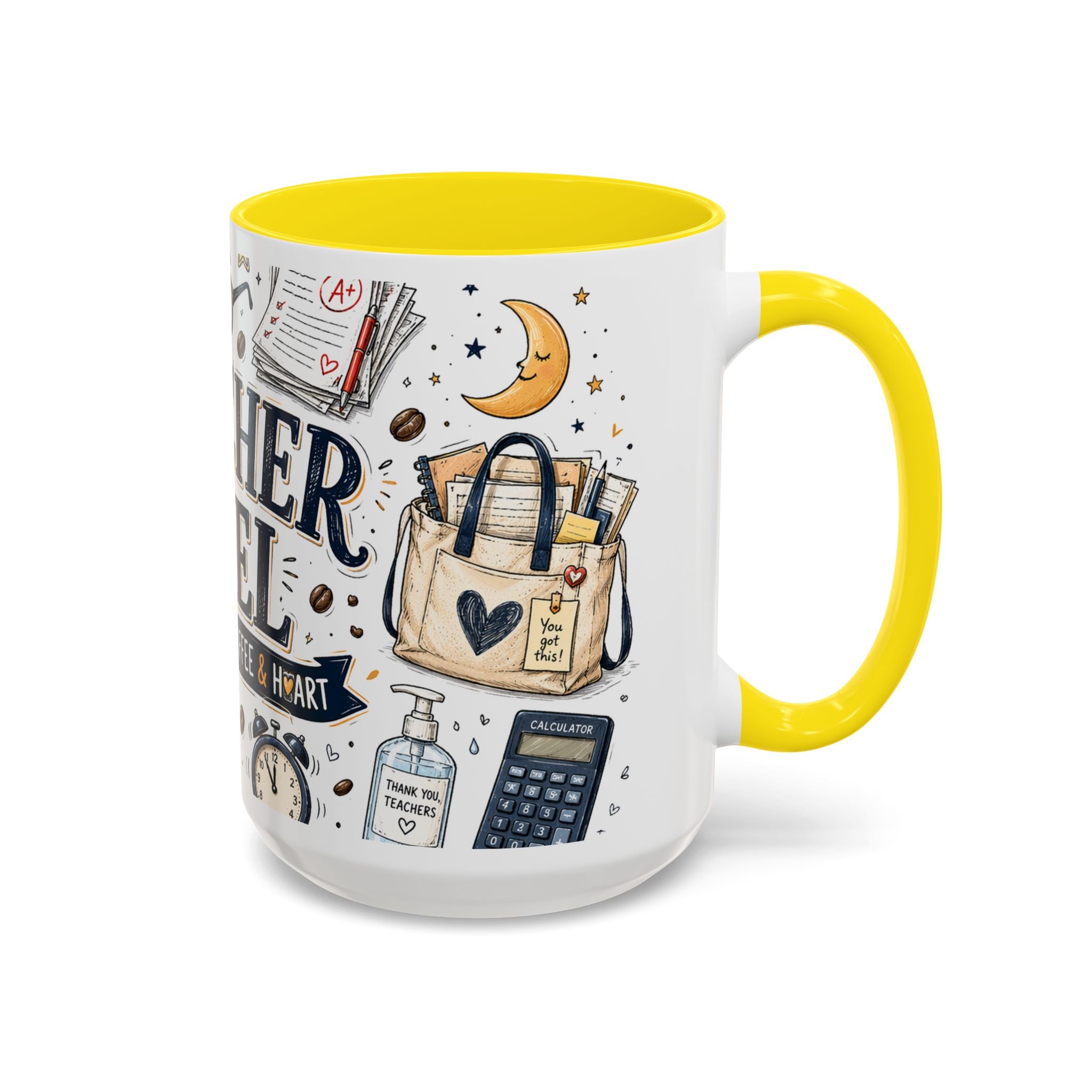 Teacher Fuel Coffee Mug | Powered by Coffee and Wine Funny Gift | Accent Color Ceramic 11oz 15oz