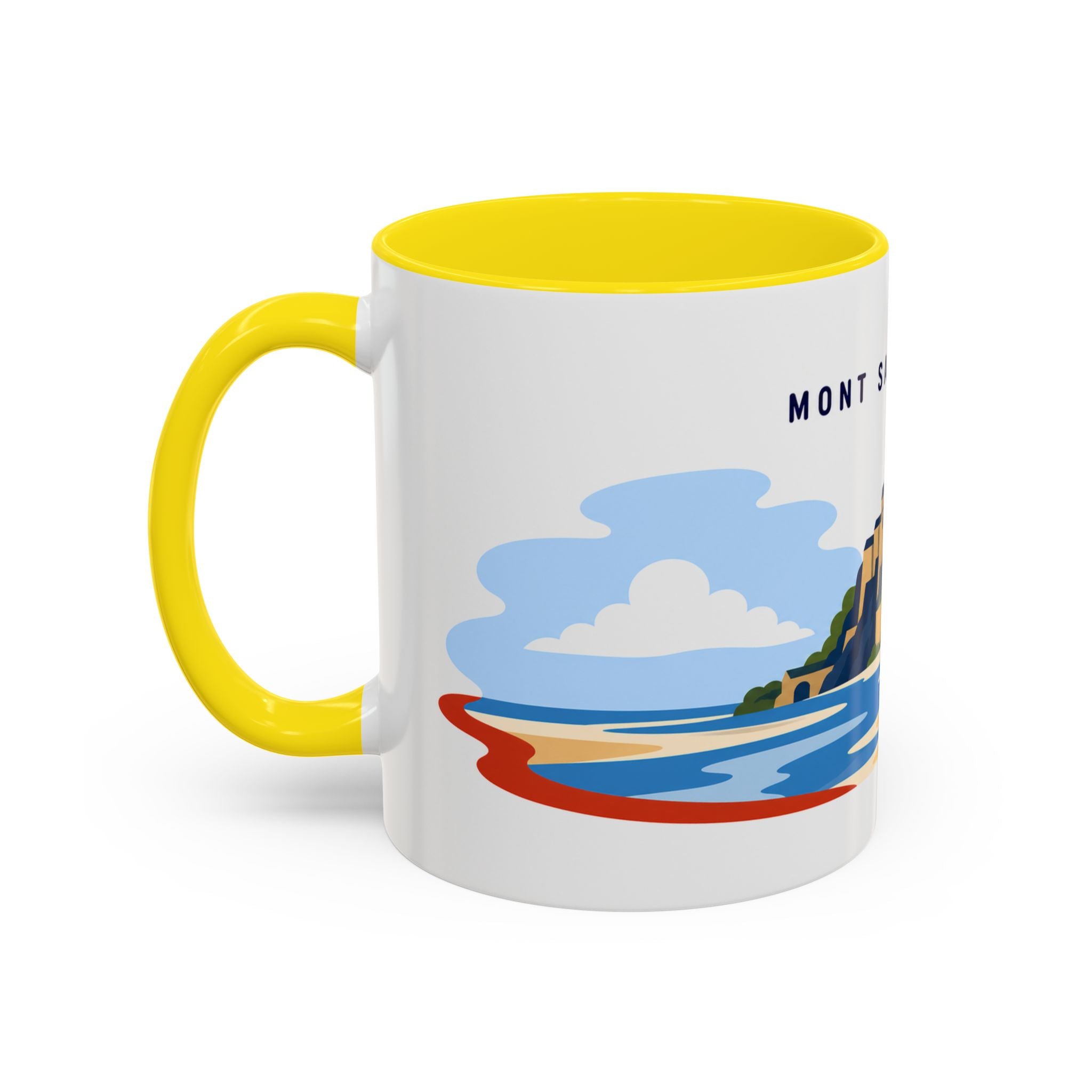 Mont Saint Michel Coffee Mug | Travel Destination Souvenir Gift | Accent Color Ceramic 11oz 15oz