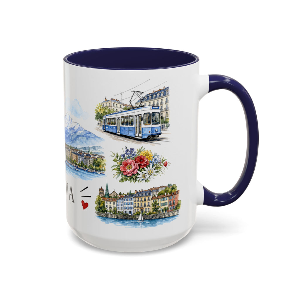 Geneva Illustrated Travel Mug | City Souvenir Accent Coffee Mug | 11oz 15oz Ceramic Cup