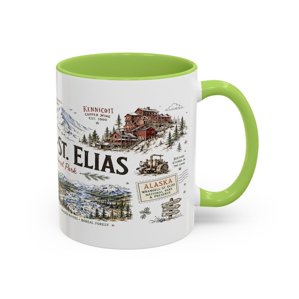 Wrangell-St. Elias National Park Coffee Mug | Alaska Wilderness Climbing Gift | Accent Color Ceramic 11oz 15oz