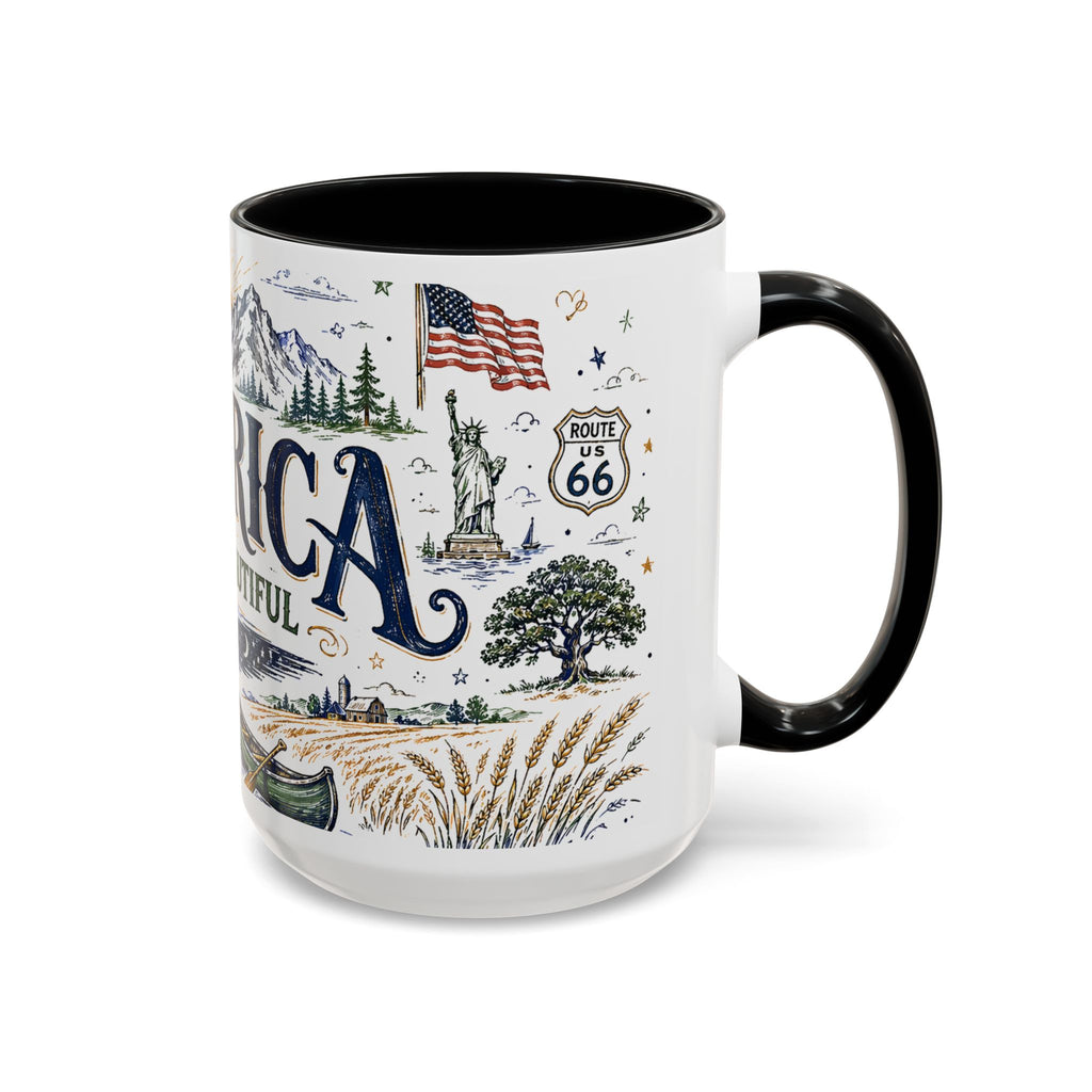 America the Beautiful Coffee Mug | Patriotic USA Gift | Accent Color Ceramic 11oz 15oz