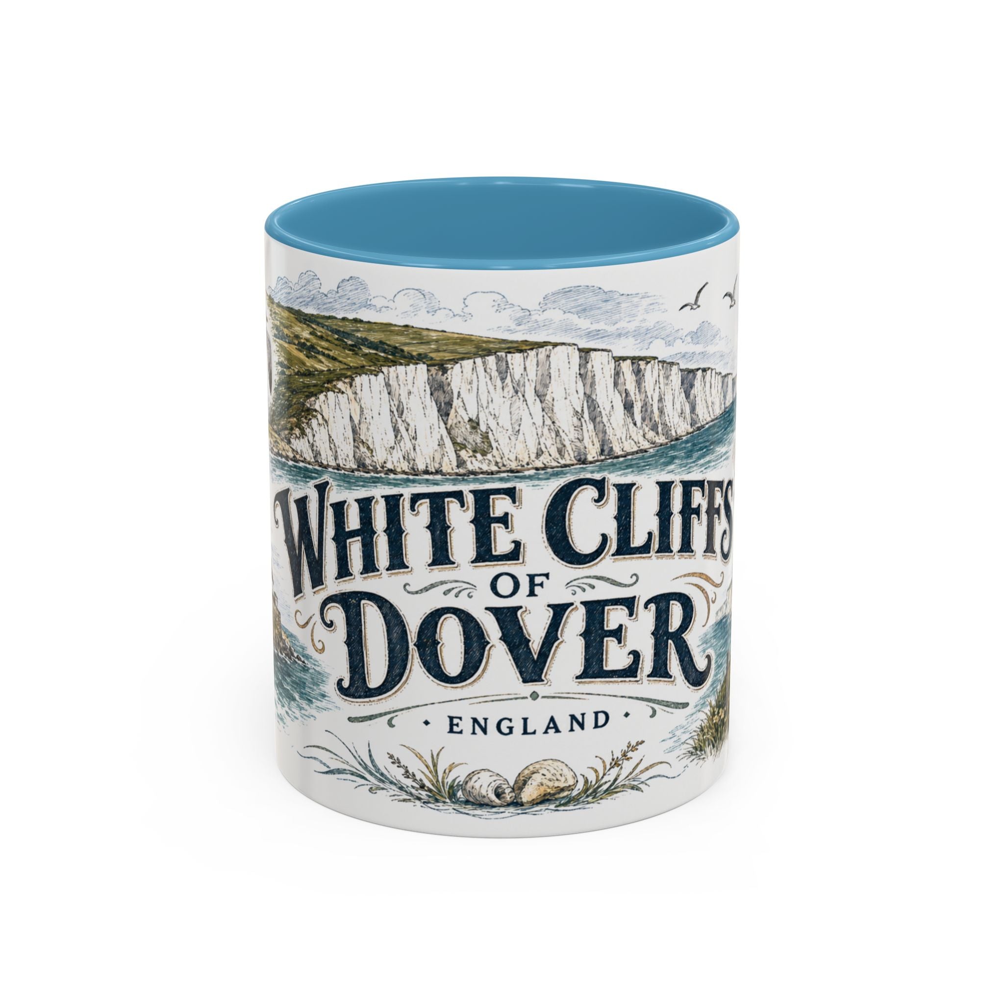 White Cliffs of Dover Mug, England Travel Souvenir, Bucket List Gift, Accent Ceramic Coffee Mug 11oz 15oz