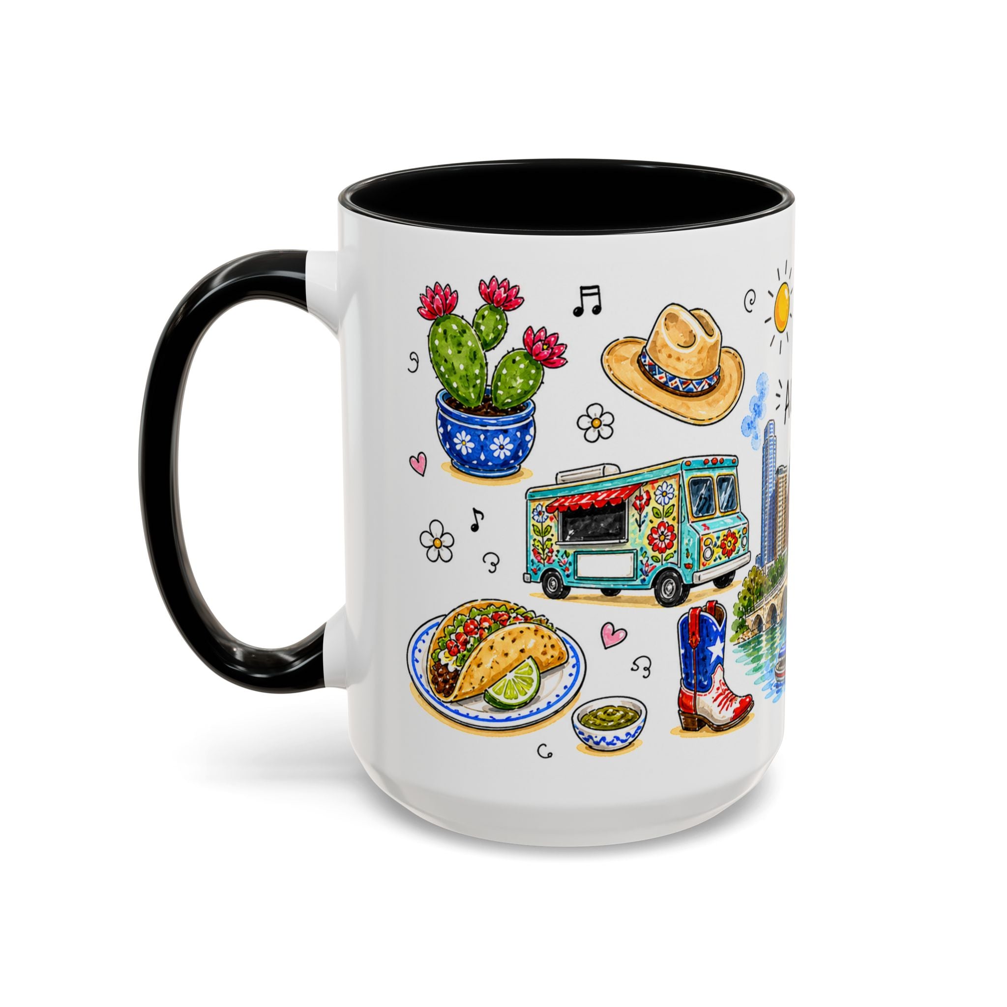 Austin Illustrated Travel Mug | City Souvenir Accent Coffee Mug | 11oz 15oz Ceramic Cup