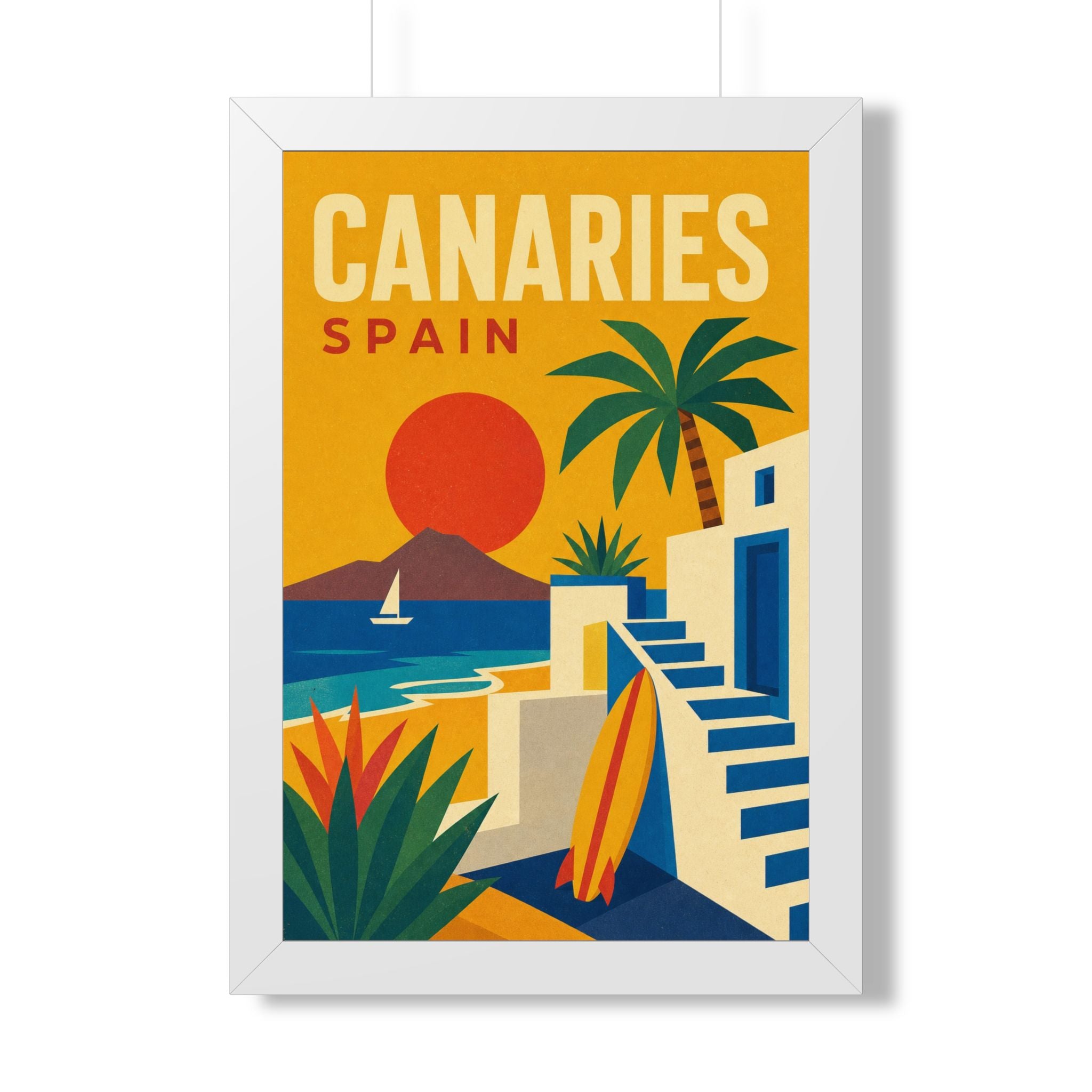 Canary Islands Spain Framed Poster | Vintage Travel Wall Art | Black Walnut White Frame | 16x24 20x30