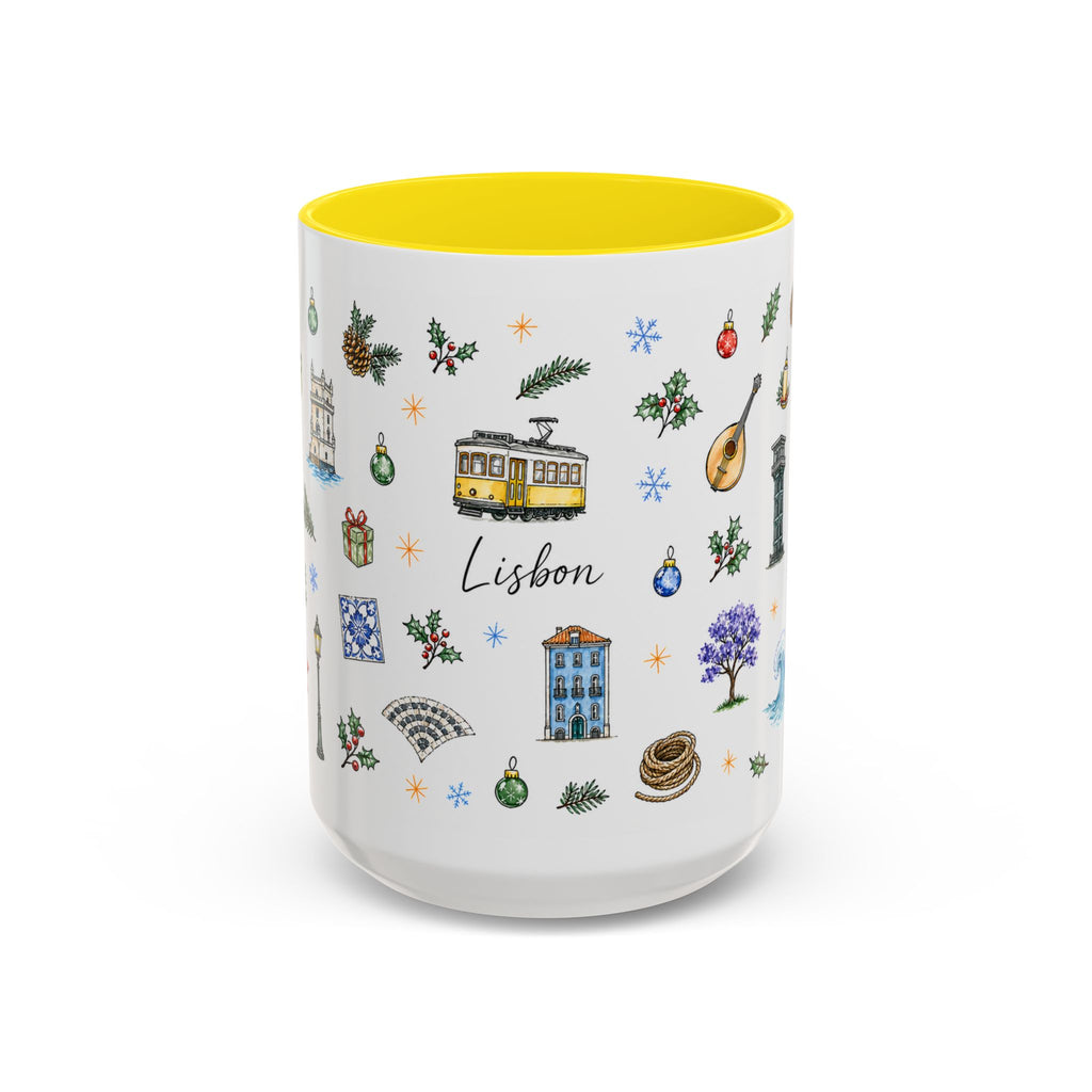 Lisbon Christmas Mug | Watercolor City Souvenir | Ceramic Coffee Cup 11oz 15oz