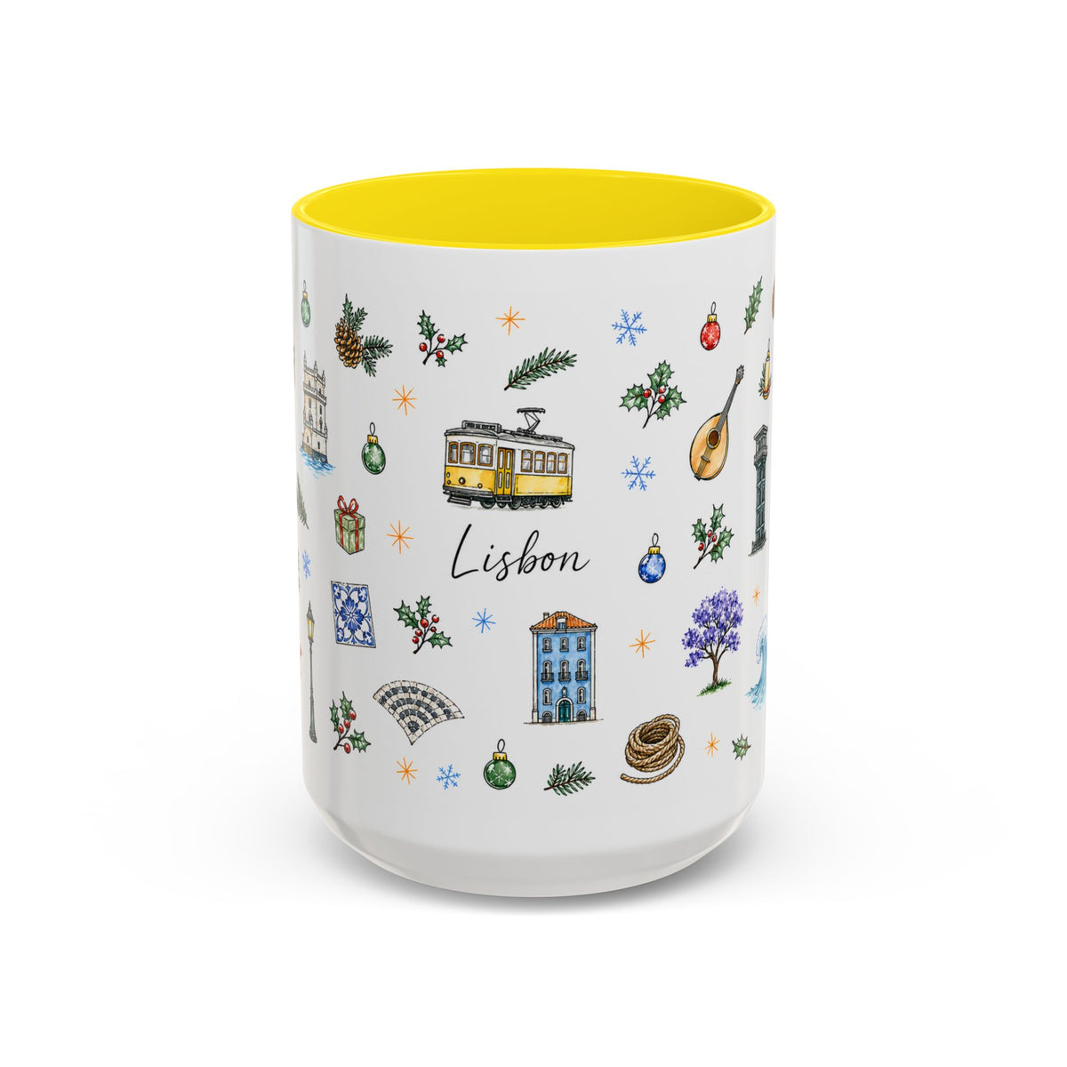 Lisbon Christmas Mug | Watercolor City Souvenir | Ceramic Coffee Cup 11oz 15oz