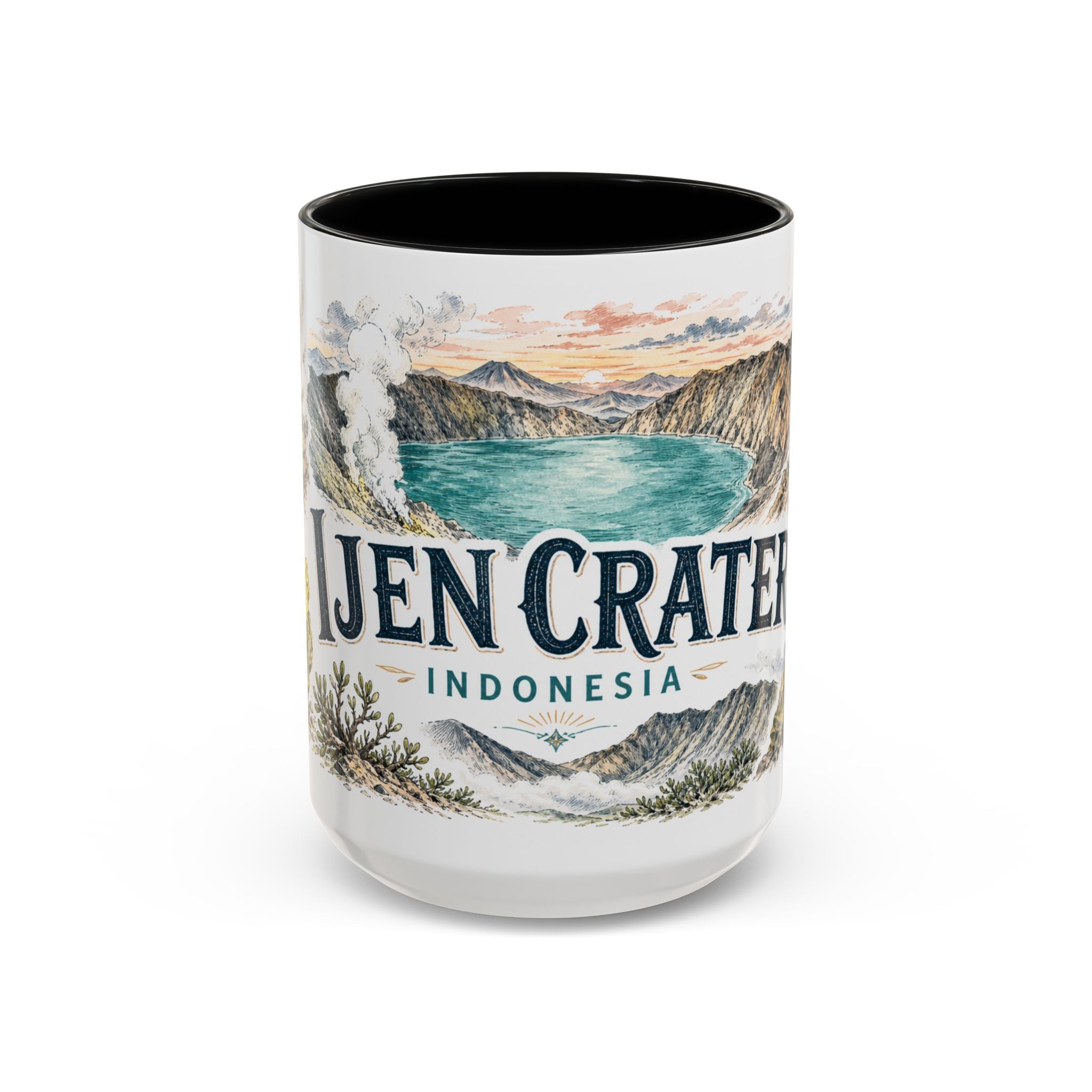Ijen Crater Mug, Indonesia Travel Souvenir, Bucket List Gift, Accent Ceramic Coffee Mug 11oz 15oz