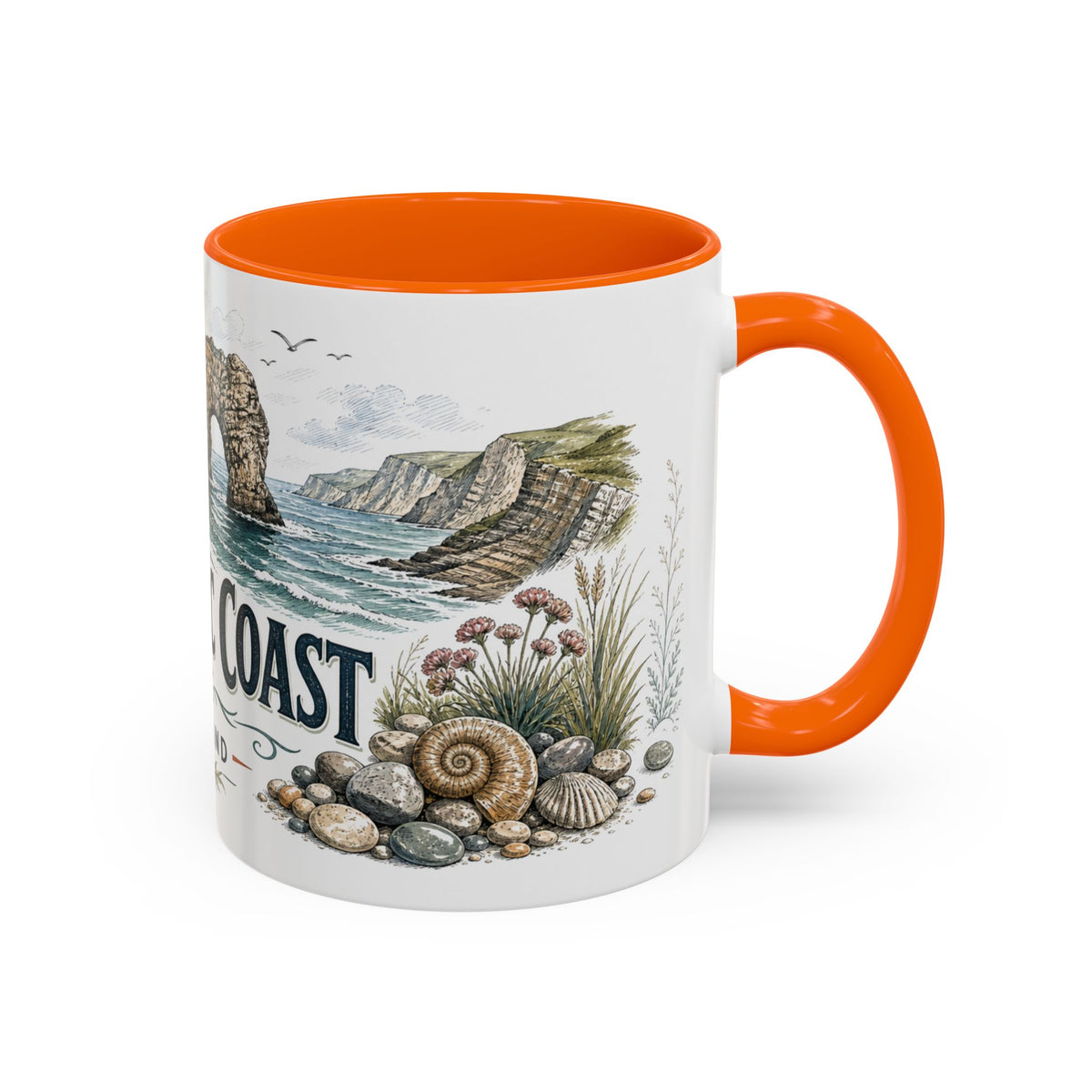 Jurassic Coast Mug, England Travel Souvenir, Bucket List Gift, Accent Ceramic Coffee Mug 11oz 15oz