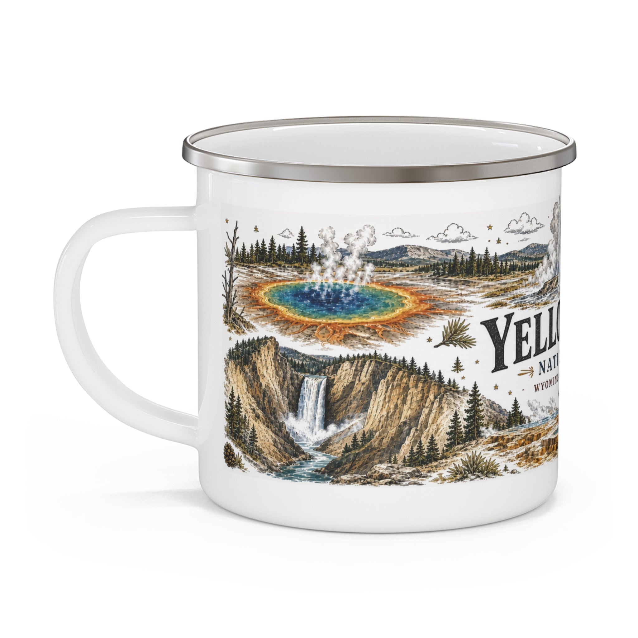Yellowstone National Park Vintage Enamel Camping Mug | 12oz National Park Hiking Gift