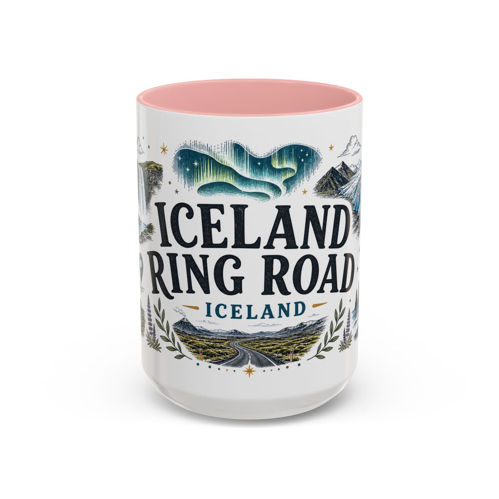 Iceland Ring Road Coffee Mug | Travel Destination Souvenir Gift | Accent Color Ceramic 11oz 15oz