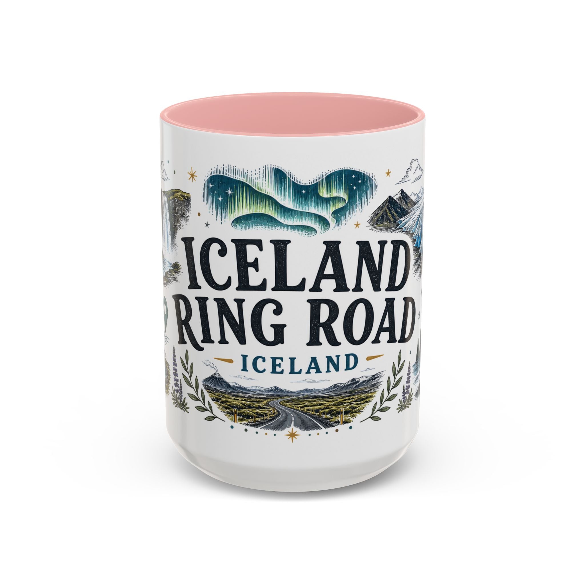 Iceland Ring Road Coffee Mug | Travel Destination Souvenir Gift | Accent Color Ceramic 11oz 15oz