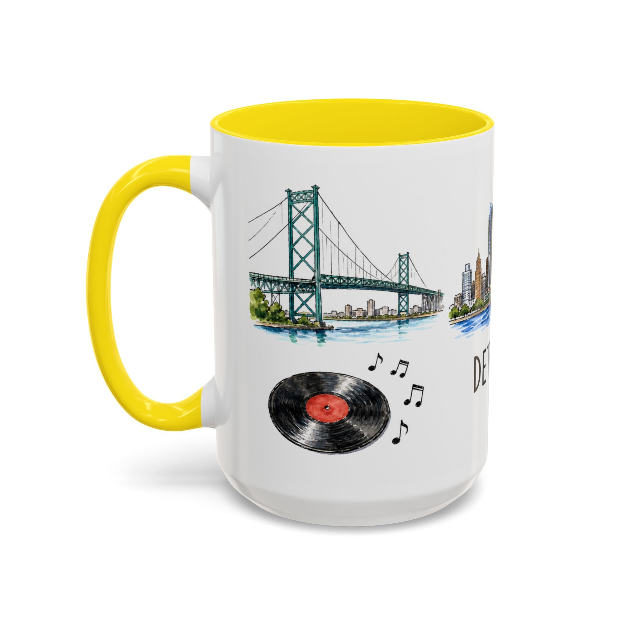 Detroit Illustrated Travel Mug | City Souvenir Accent Coffee Mug | 11oz 15oz Ceramic Cup