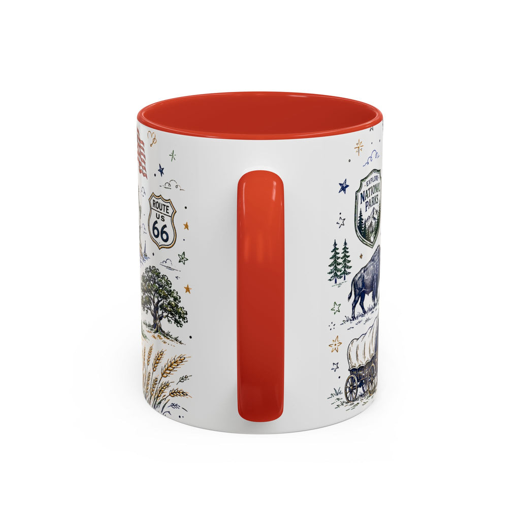 America the Beautiful Coffee Mug | Patriotic USA Gift | Accent Color Ceramic 11oz 15oz