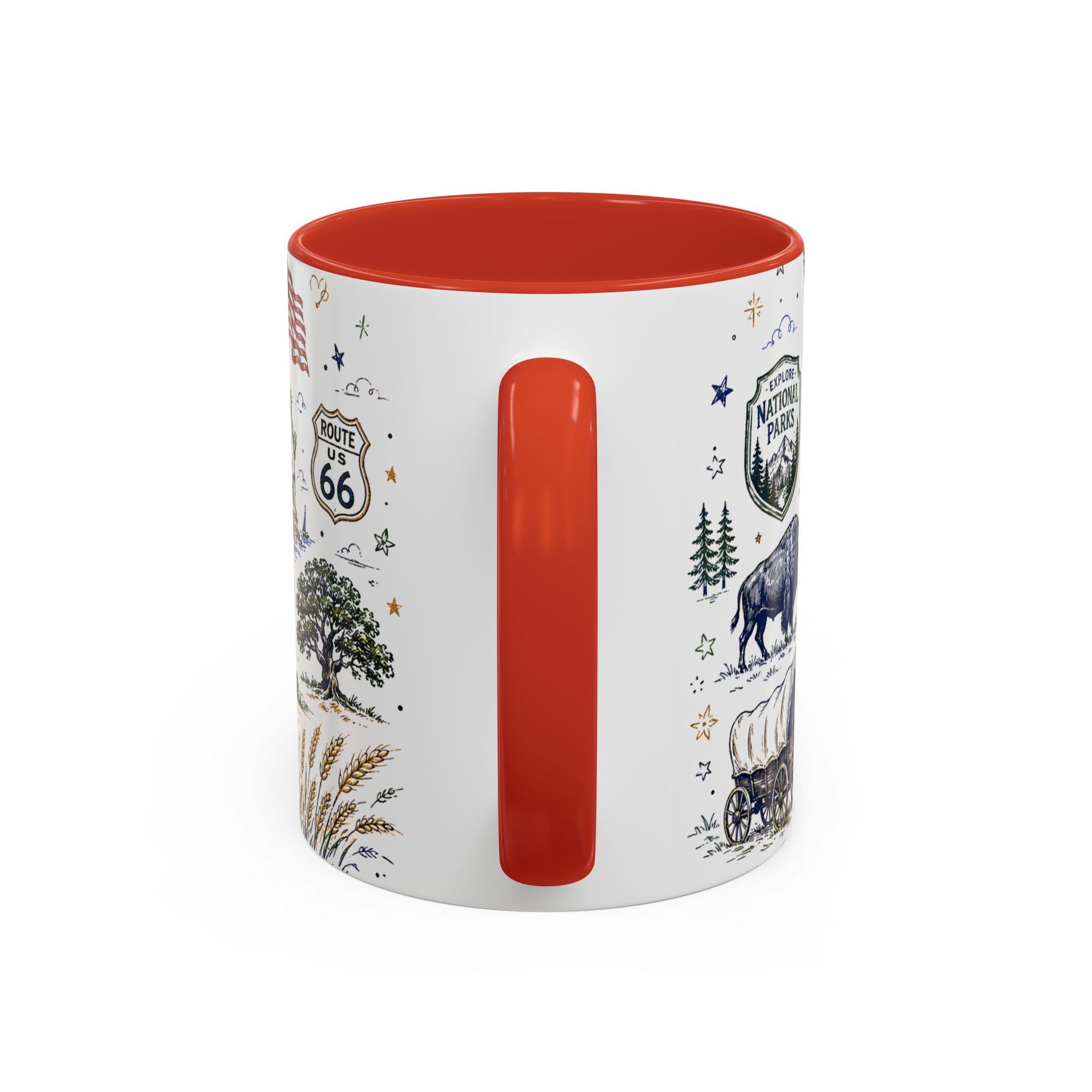 America the Beautiful Coffee Mug | Patriotic USA Gift | Accent Color Ceramic 11oz 15oz
