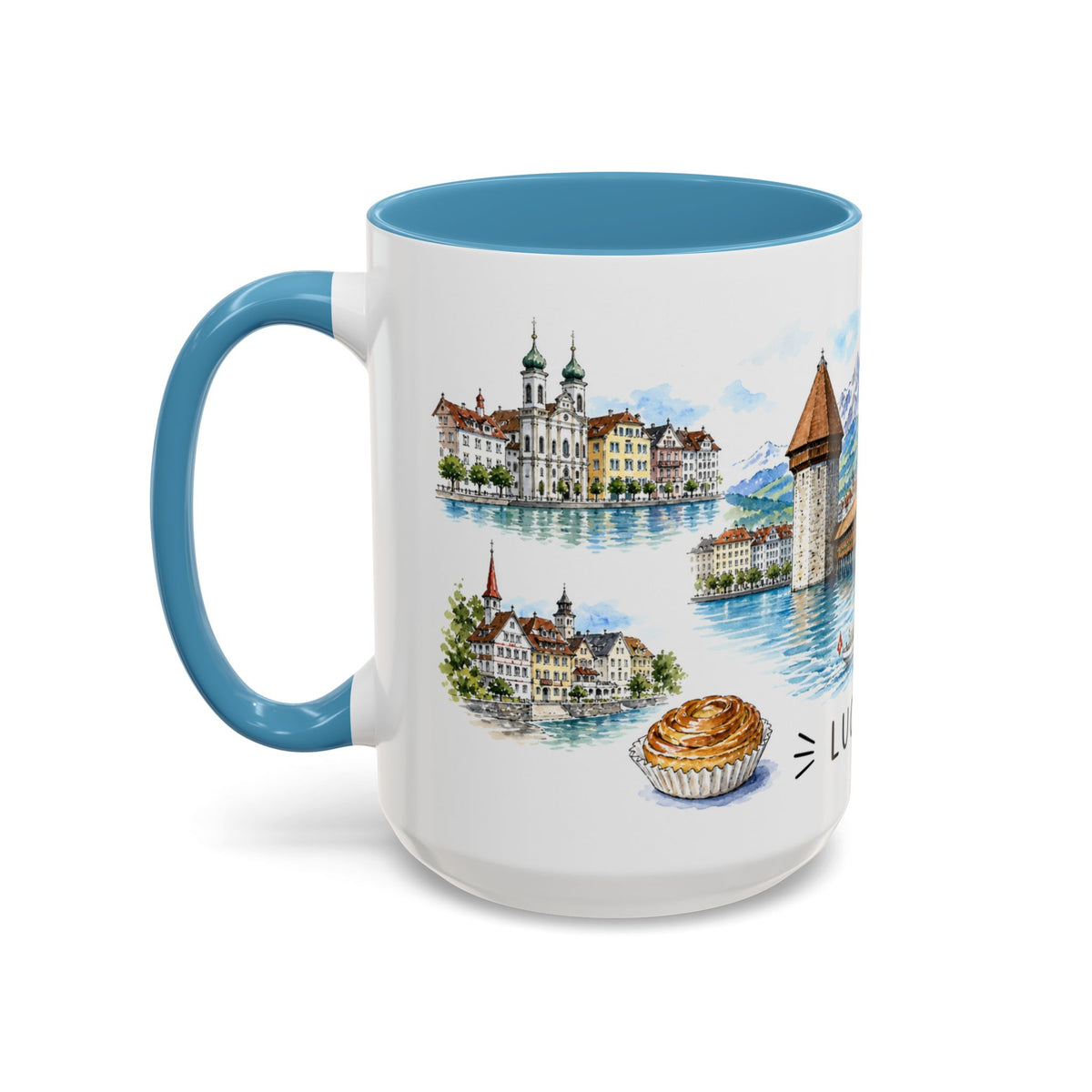Lucerne Illustrated Travel Mug | City Souvenir Accent Coffee Mug | 11oz 15oz Ceramic Cup