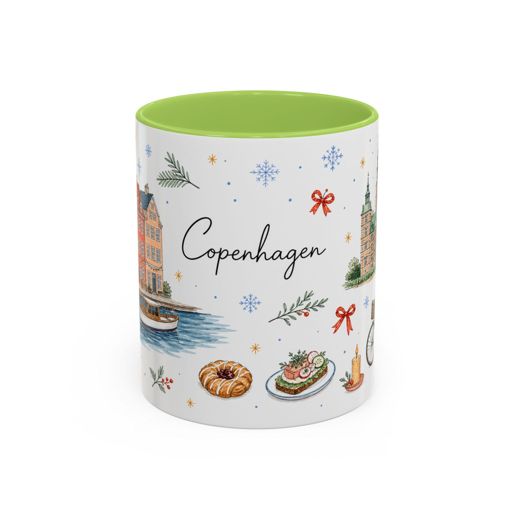 Copenhagen Christmas Mug | Watercolor Travel Souvenir | Holiday Gift | Accent Ceramic Coffee Cup 11oz 15oz