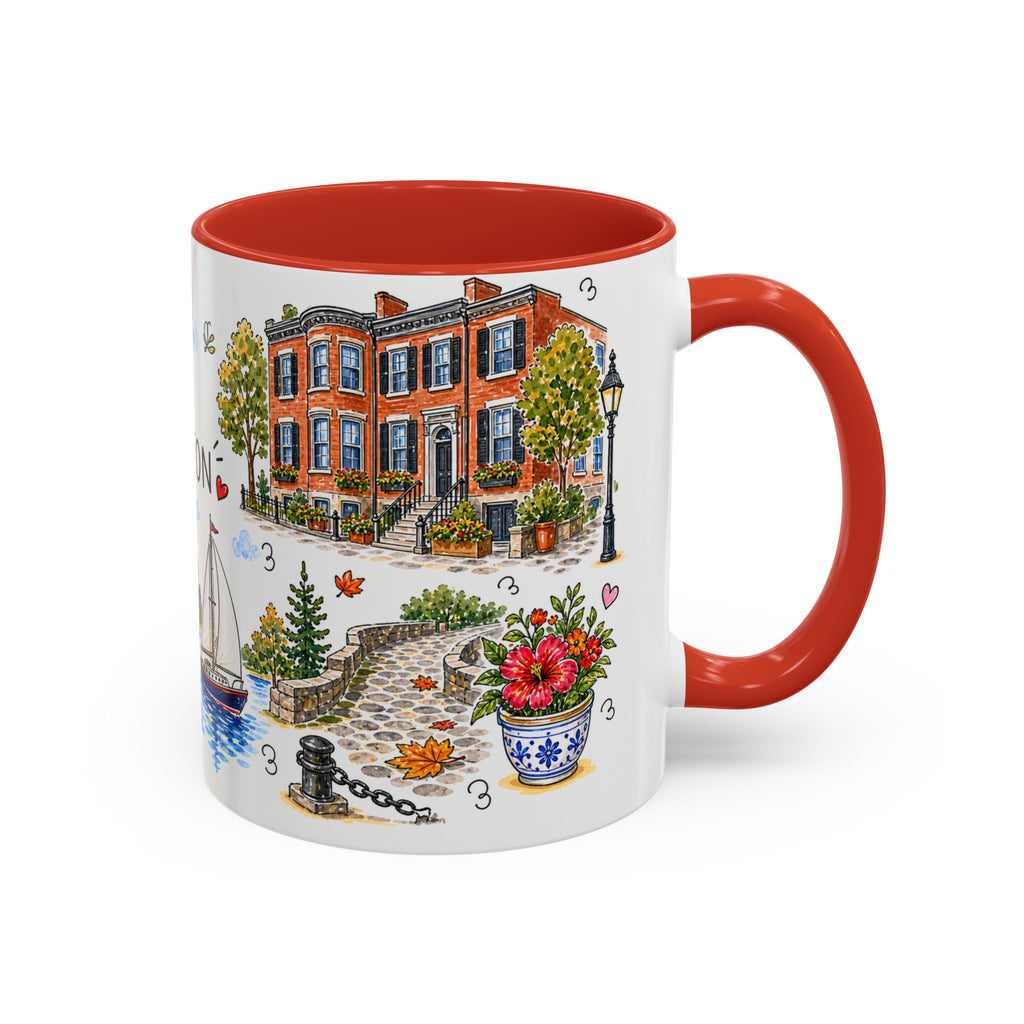 Boston Illustrated Travel Mug | City Souvenir Accent Coffee Mug | 11oz 15oz Ceramic Cup