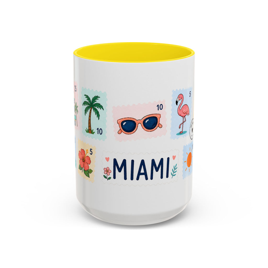 Miami Coffee Mug | Postage Stamp Collage Mug | Travel Souvenir Accent Cup 11oz 15oz