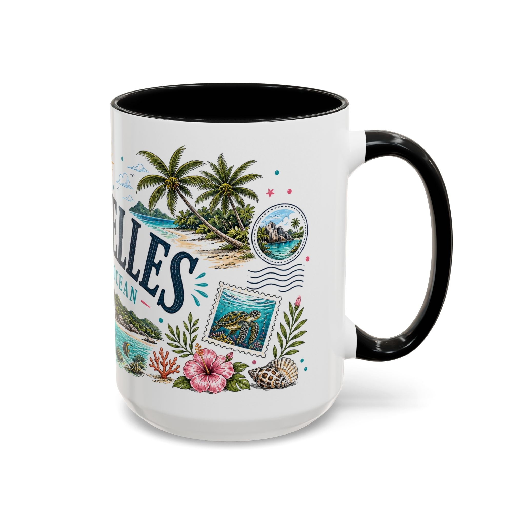 Seychelles Coffee Mug | Travel Destination Souvenir Gift | Accent Color Ceramic 11oz 15oz