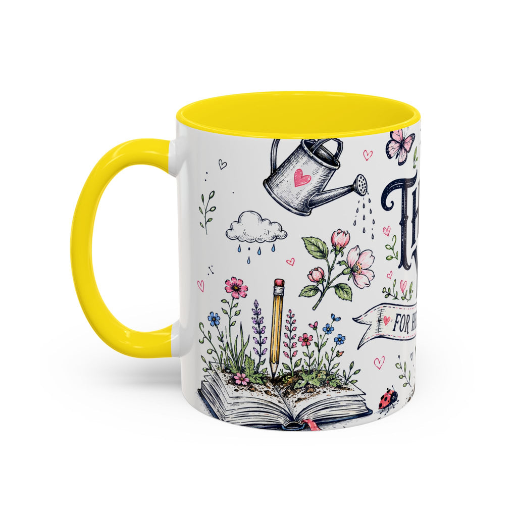 Thank You Teacher Coffee Mug | For Helping Me Grow Appreciation Gift | Accent Color Ceramic 11oz 15oz