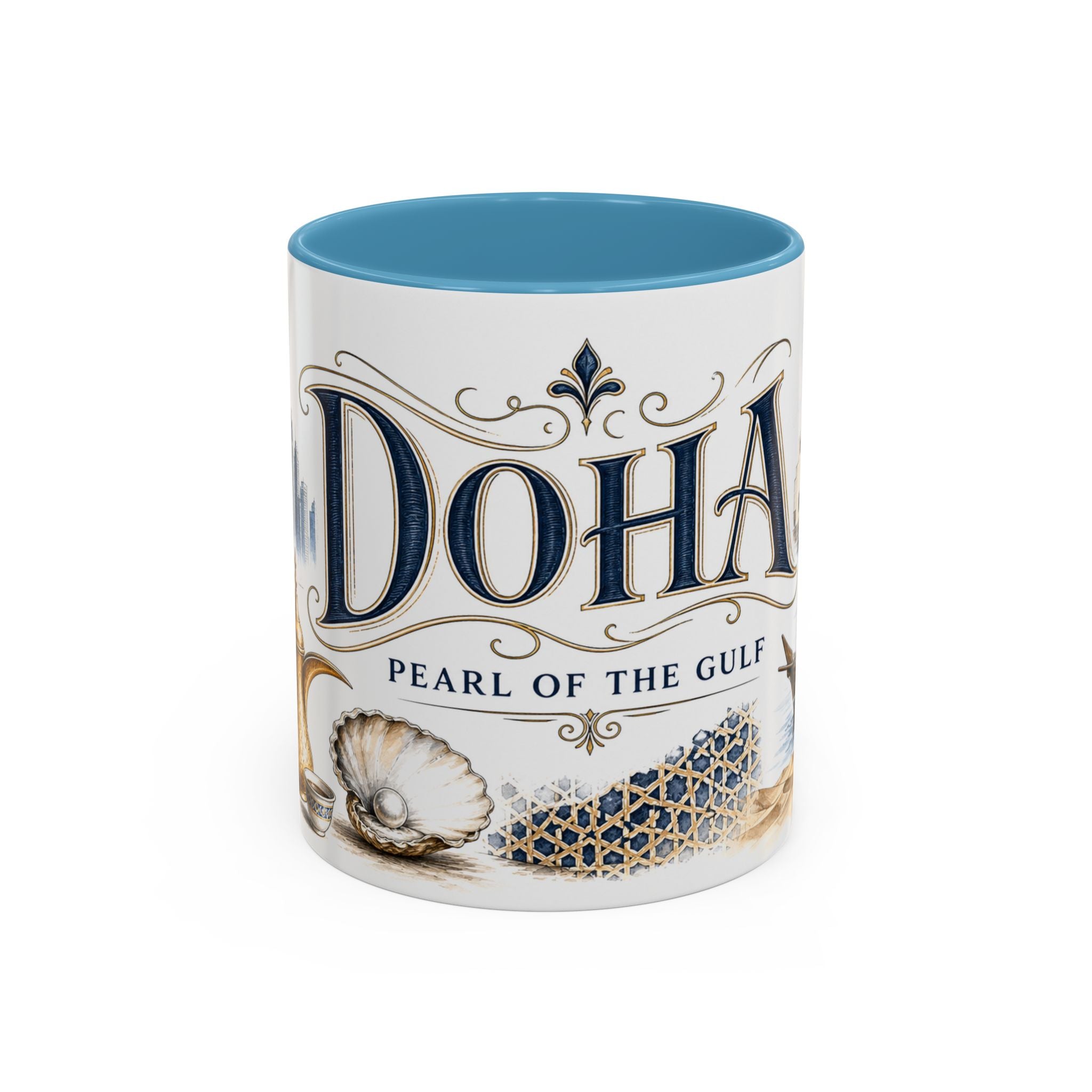Doha Coffee Mug | Qatar Travel Souvenir | Vintage Illustrated City Gift | 11 oz 15 oz Accent Mug