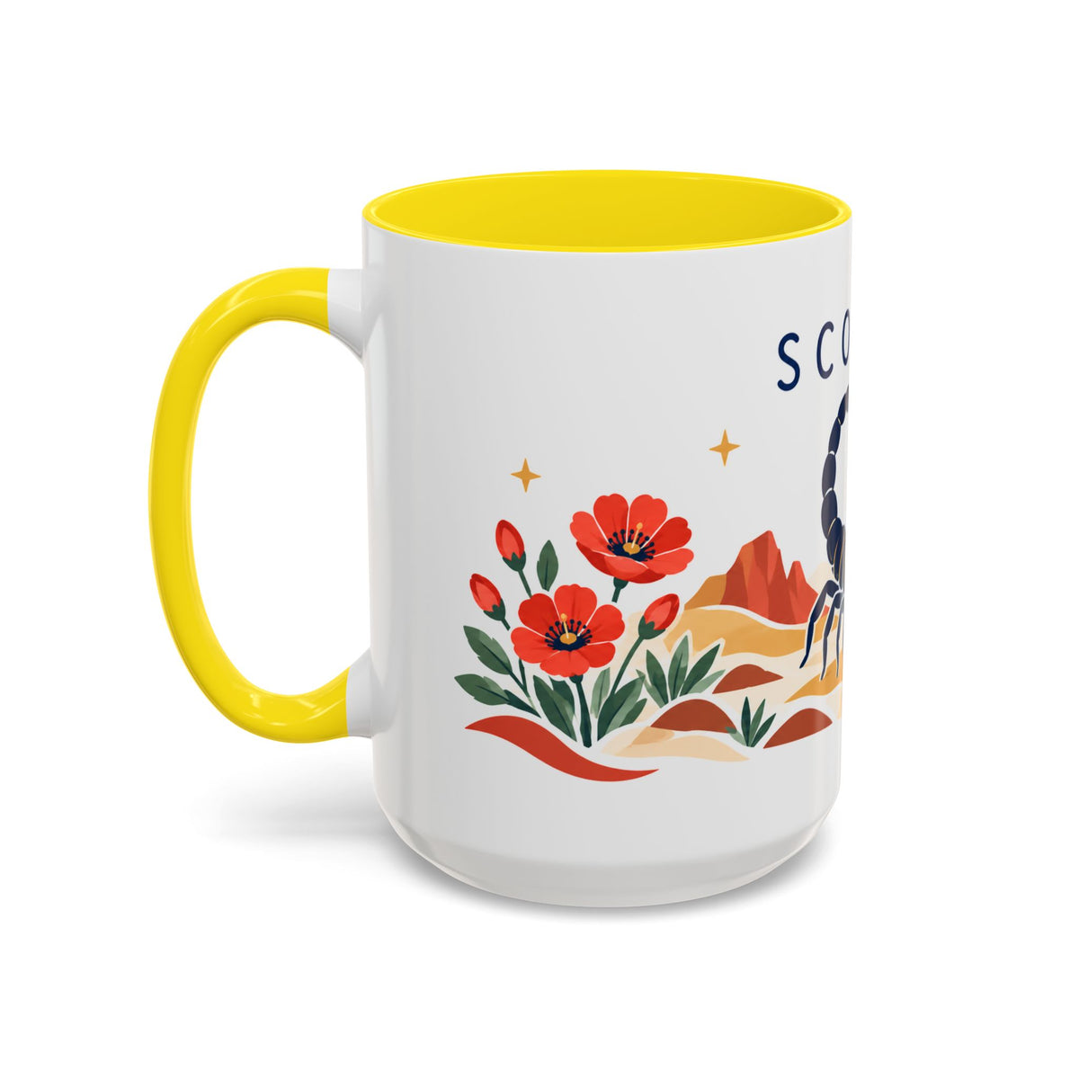 Scorpio Zodiac Coffee Mug | Scorpion and Desert Design | Astrology Birthday Gift | 11 oz 15 oz Ceramic Accent Mug