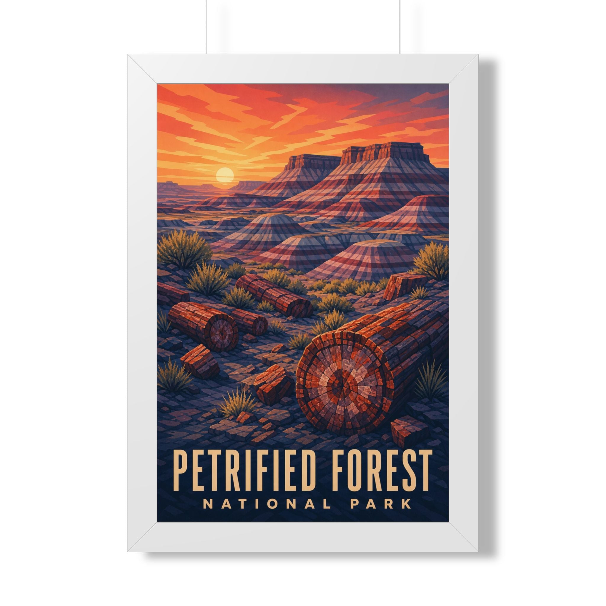 Petrified Forest National Park Framed Poster | Vintage Travel Wall Art | Black Walnut White Frame | 16x24 20x30