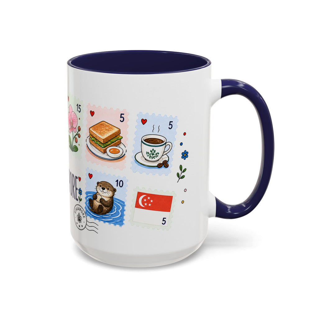 Singapore Coffee Mug | Postage Stamp Collage Mug | Travel Souvenir Accent Cup 11oz 15oz