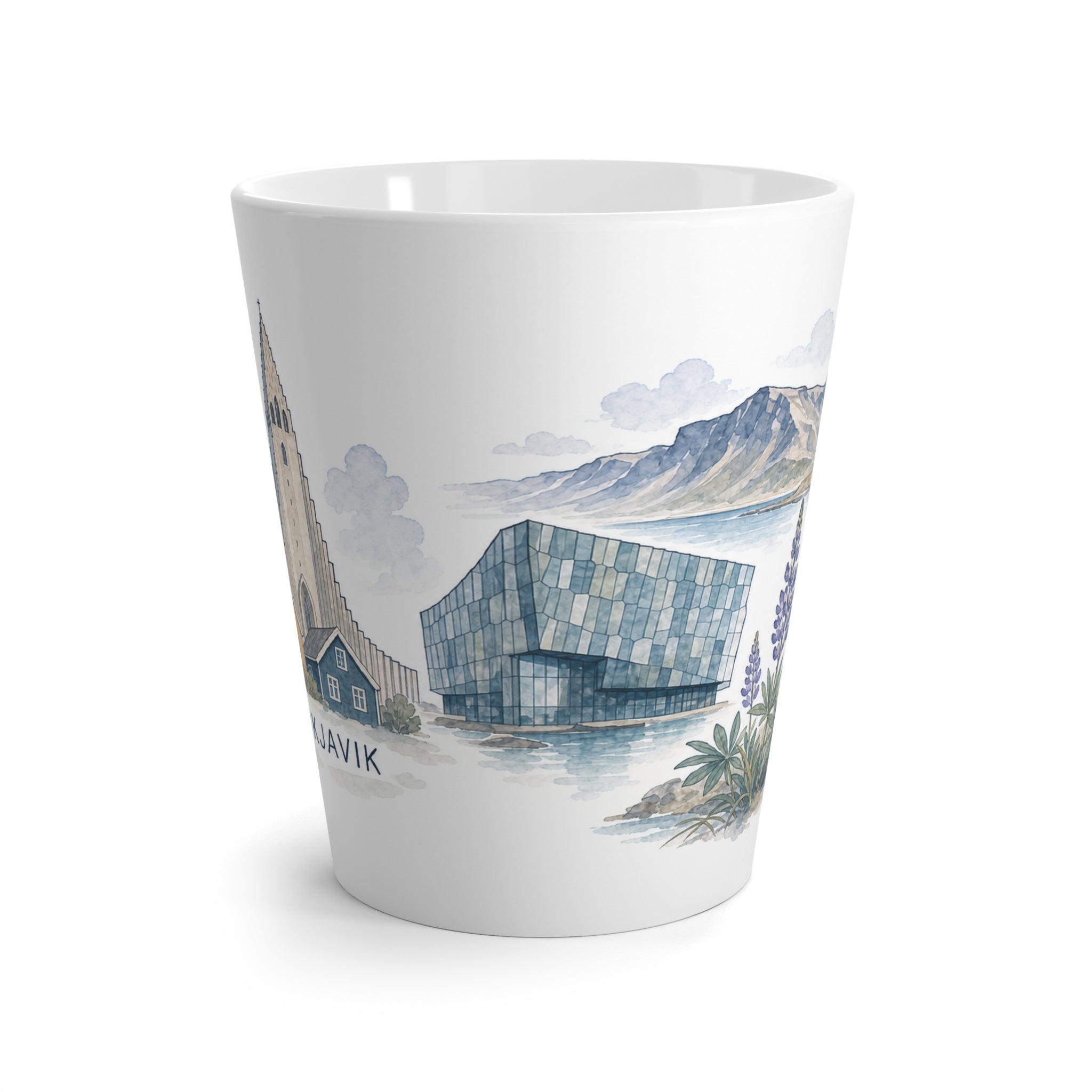 Reykjavik Latte Mug | Watercolor City Travel Mug | 12 oz Ceramic Souvenir Gift