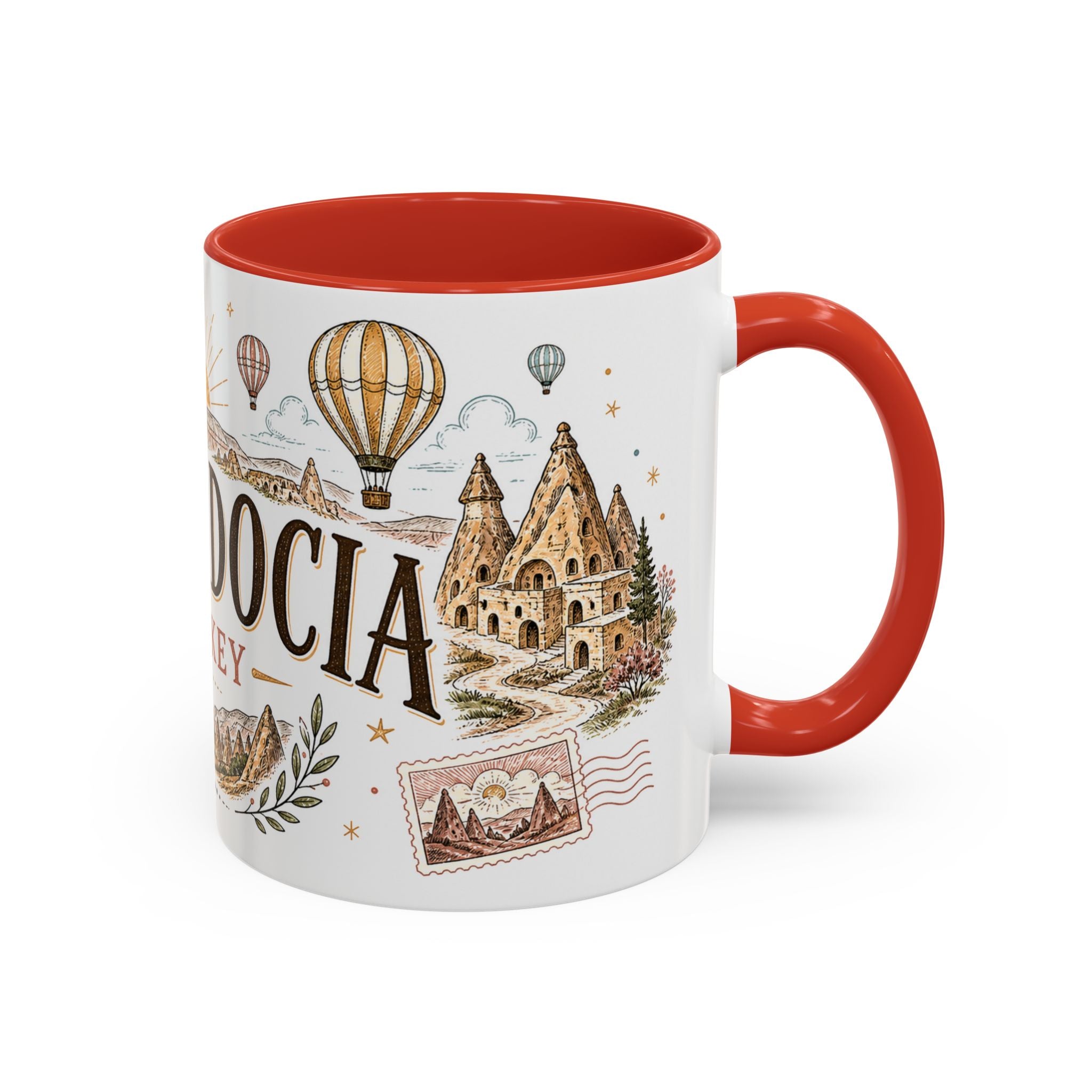 Cappadocia Coffee Mug | Travel Destination Souvenir Gift | Accent Color Ceramic 11oz 15oz
