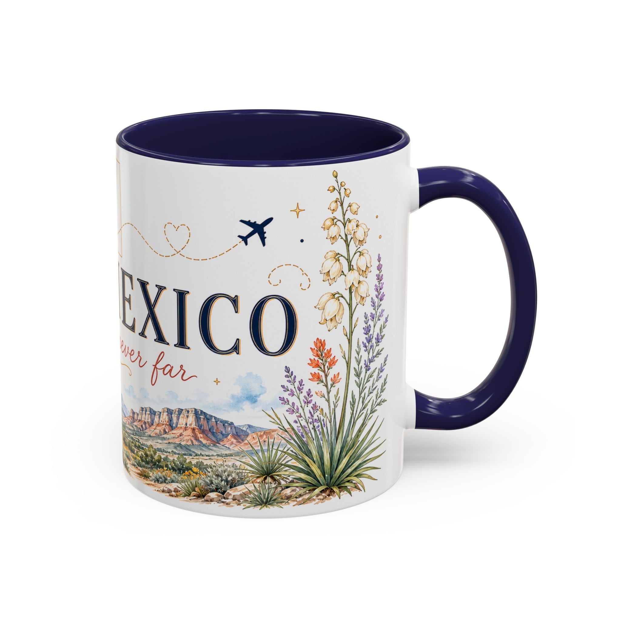 New Mexico State Map Mug | Desert Scenery, Yucca Flower Accent Coffee Cup
