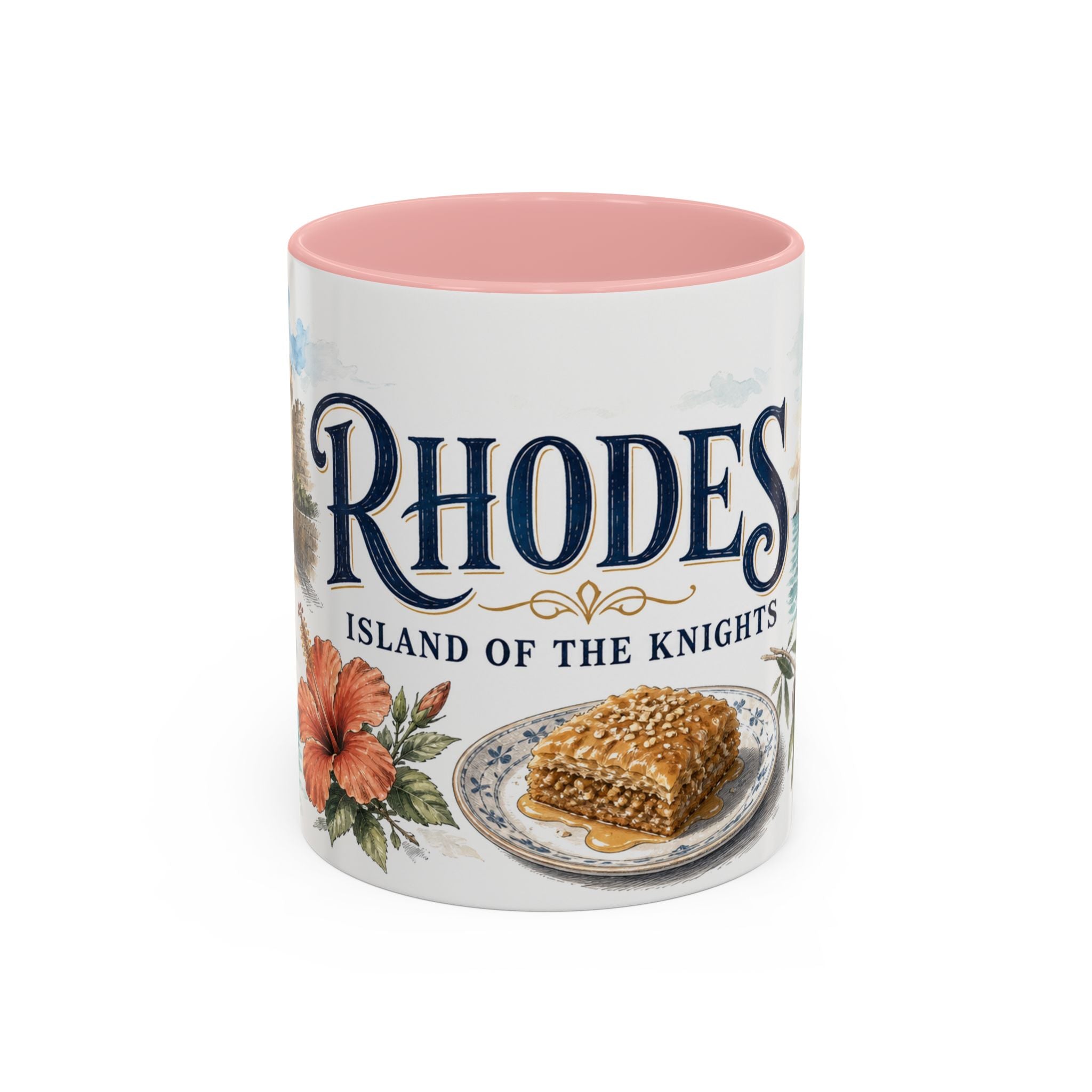 Rhodes Coffee Mug | Greece Travel Souvenir | Vintage Illustrated City Gift | 11 oz 15 oz Accent Mug