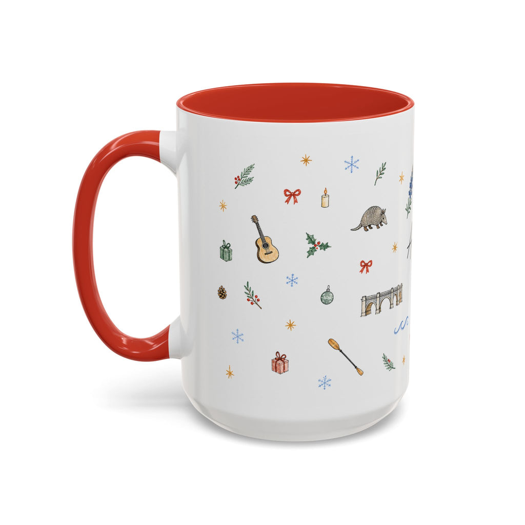 Austin Christmas Mug | Watercolor Travel Souvenir | Holiday Gift | Accent Ceramic Coffee Cup 11oz 15oz