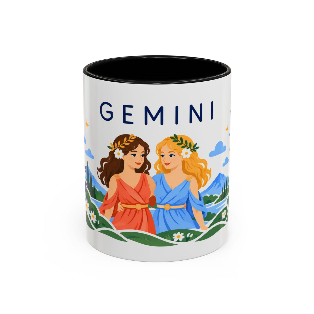 Gemini Zodiac Coffee Mug | Twins and Floral Design | Astrology Birthday Gift | 11 oz 15 oz Ceramic Accent Mug