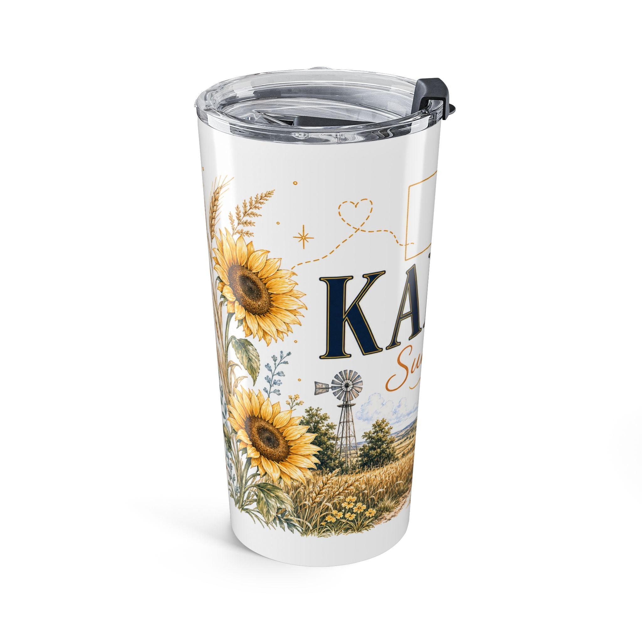 Kansas State Flower 20oz Tumbler | Sunflower Botanical State Flower Gift | Insulated Stainless Steel Travel Cup