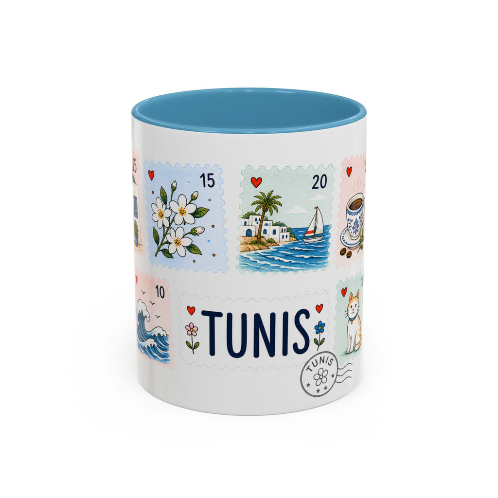 Tunis Coffee Mug | Postage Stamp Collage Mug | Travel Souvenir Accent Cup 11oz 15oz