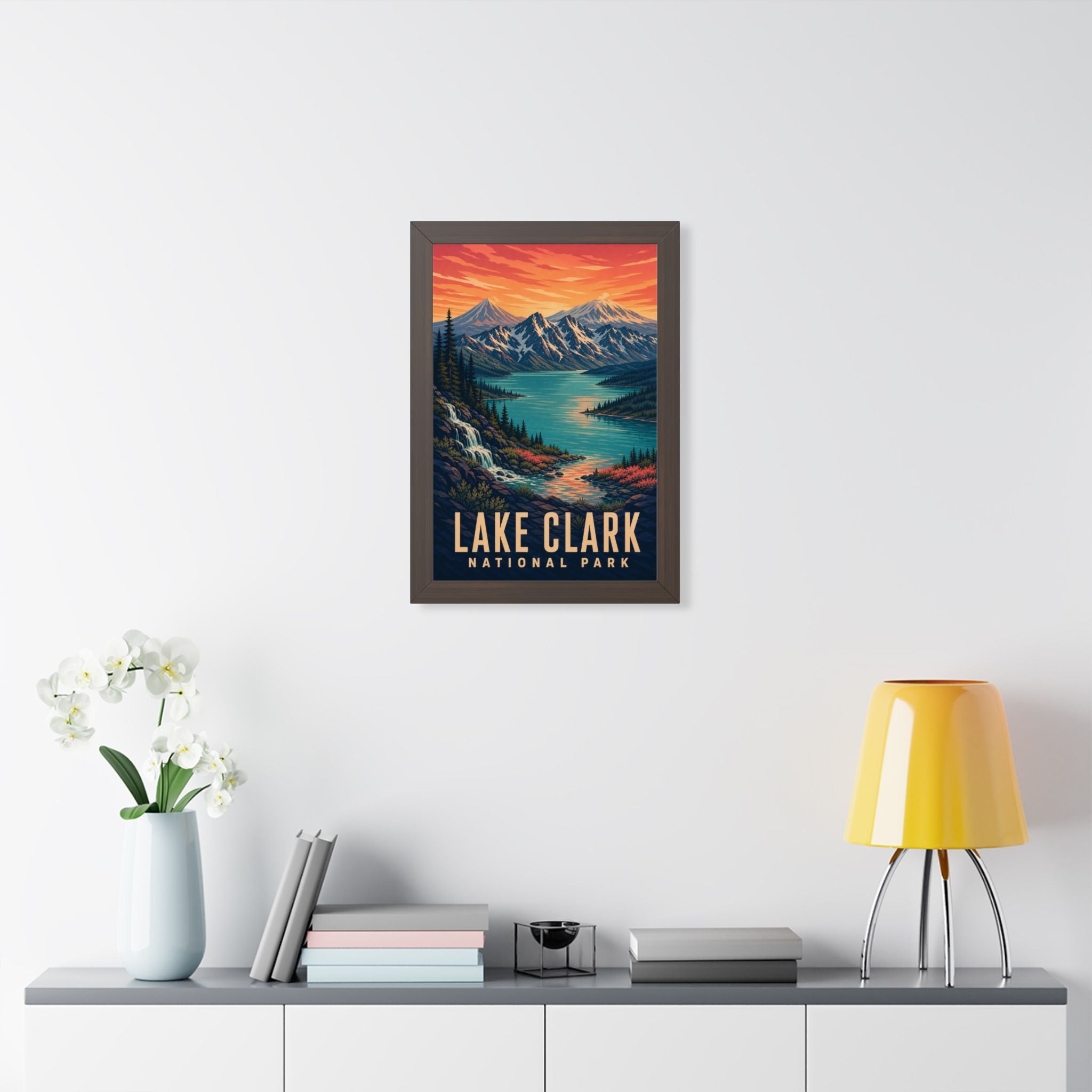 Lake Clark National Park Framed Poster | Vintage Travel Wall Art | Black Walnut White Frame | 16x24 20x30