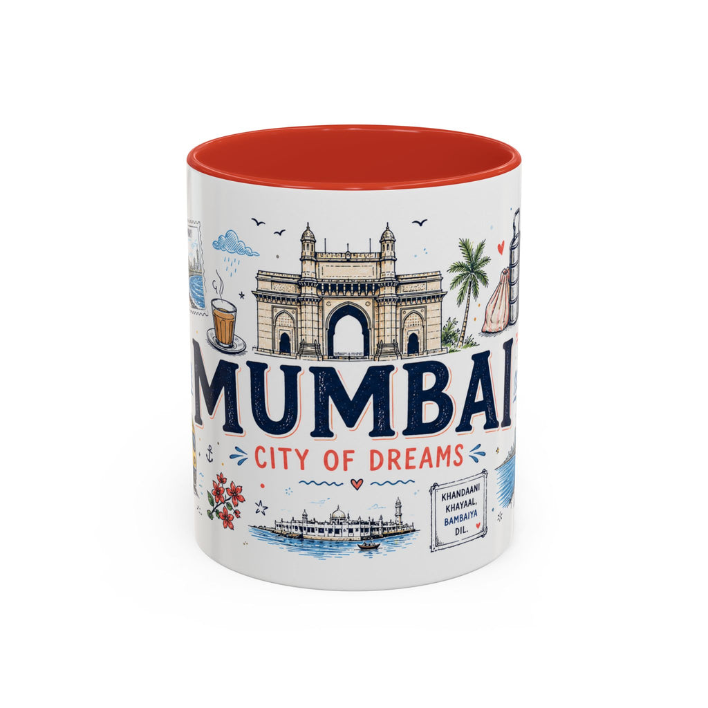 Mumbai Coffee Mug | India Souvenir Travel Gift | Accent Color Ceramic 11oz 15oz